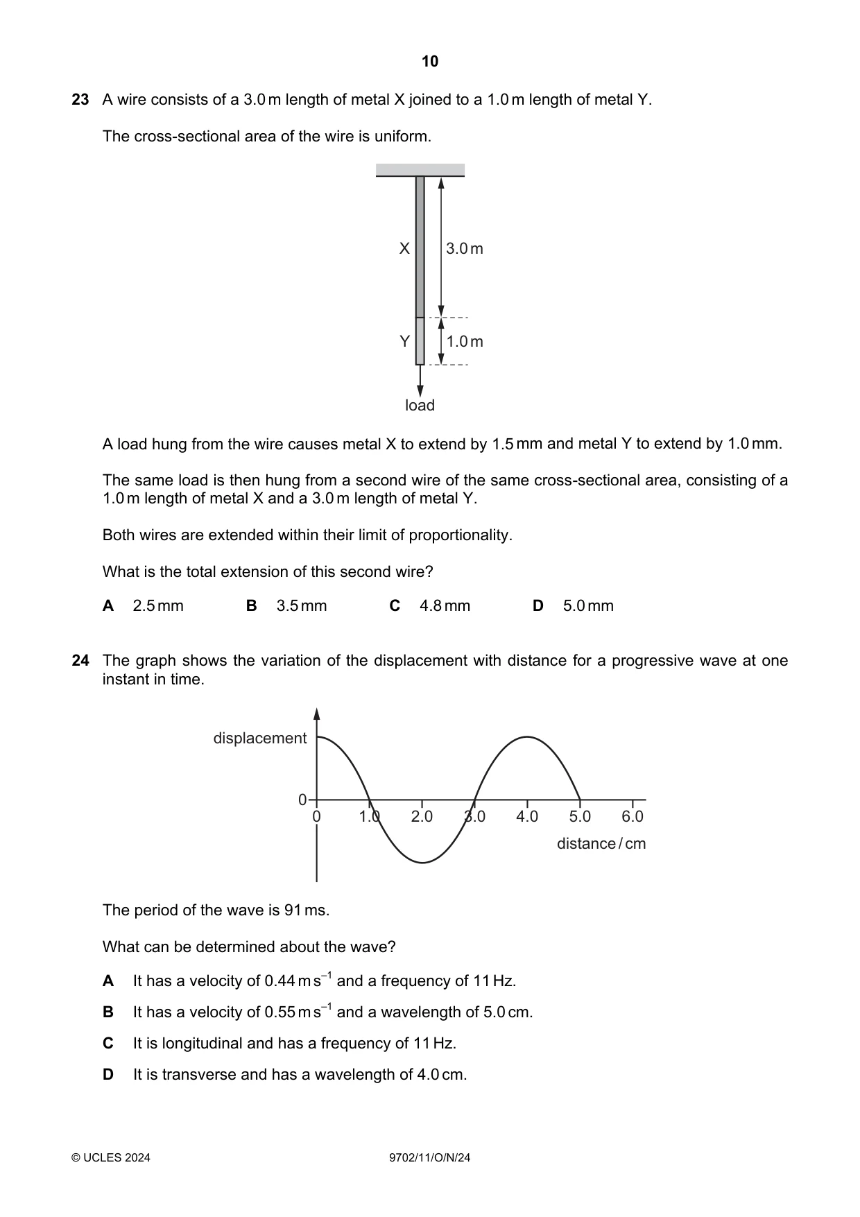 Cambridge A Level Physics 9702 2024 Oct/Nov Paper 1 · Variant 1 question paper, page 10 of 16