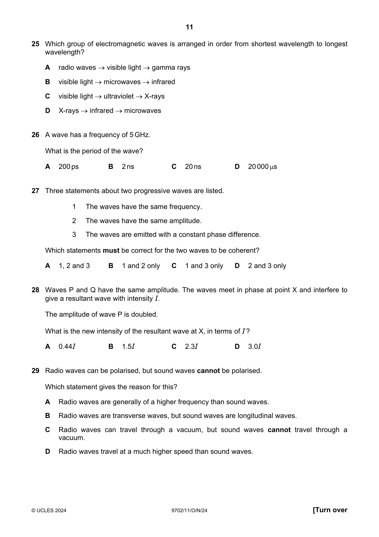Cambridge A Level Physics 9702 2024 Oct/Nov Paper 1 · Variant 1 question paper, page 11 of 16