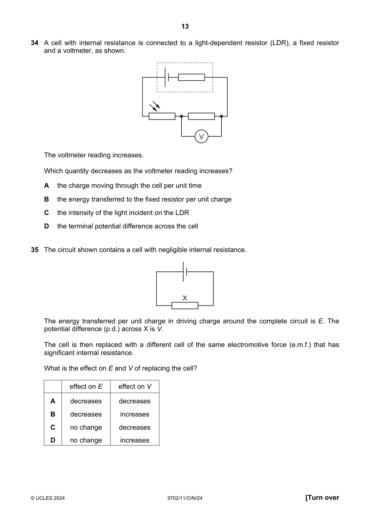 Cambridge A Level Physics 9702 2024 Oct/Nov Paper 1 · Variant 1 question paper, page 13 of 16