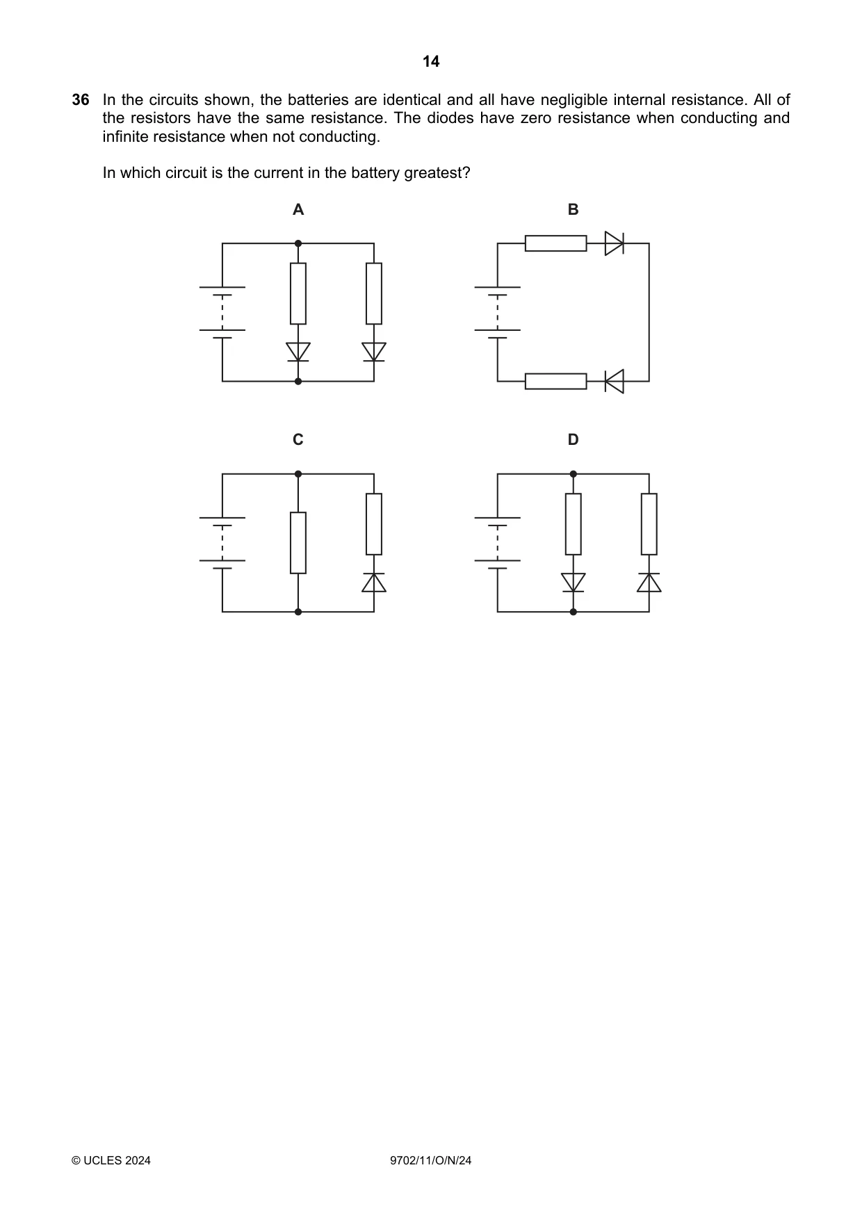 Cambridge A Level Physics 9702 2024 Oct/Nov Paper 1 · Variant 1 question paper, page 14 of 16