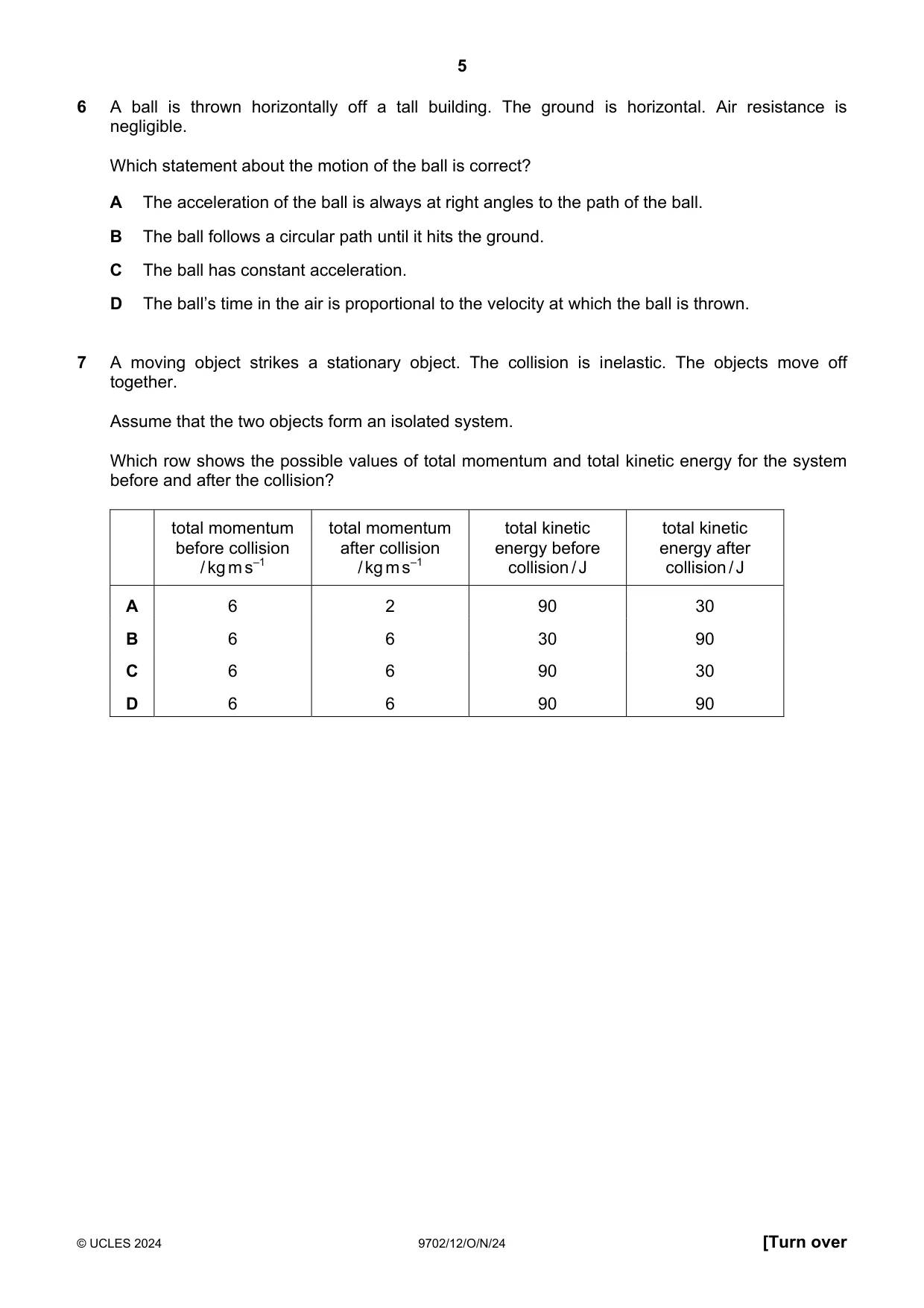 Cambridge A Level Physics 9702 2024 Oct/Nov Paper 1 · Variant 2 question paper, page 5 of 20