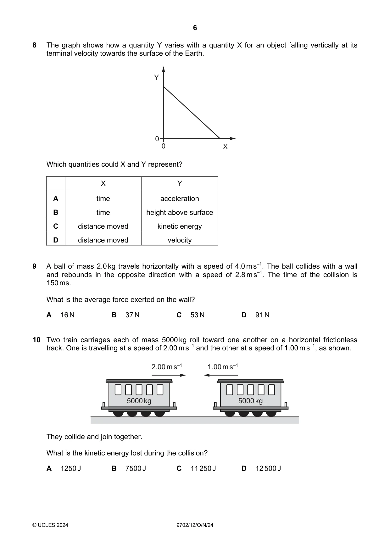 Cambridge A Level Physics 9702 2024 Oct/Nov Paper 1 · Variant 2 question paper, page 6 of 20