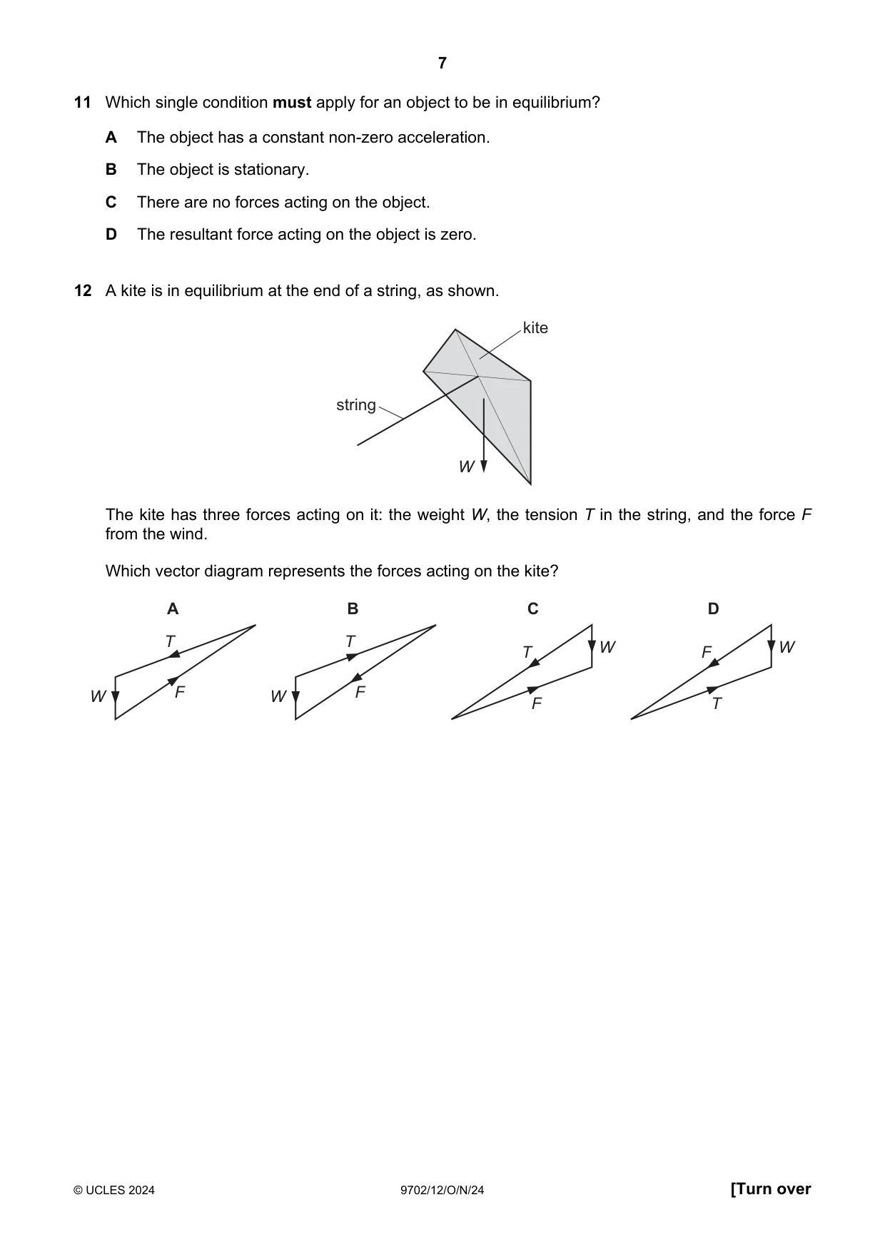 Cambridge A Level Physics 9702 2024 Oct/Nov Paper 1 · Variant 2 question paper, page 7 of 20