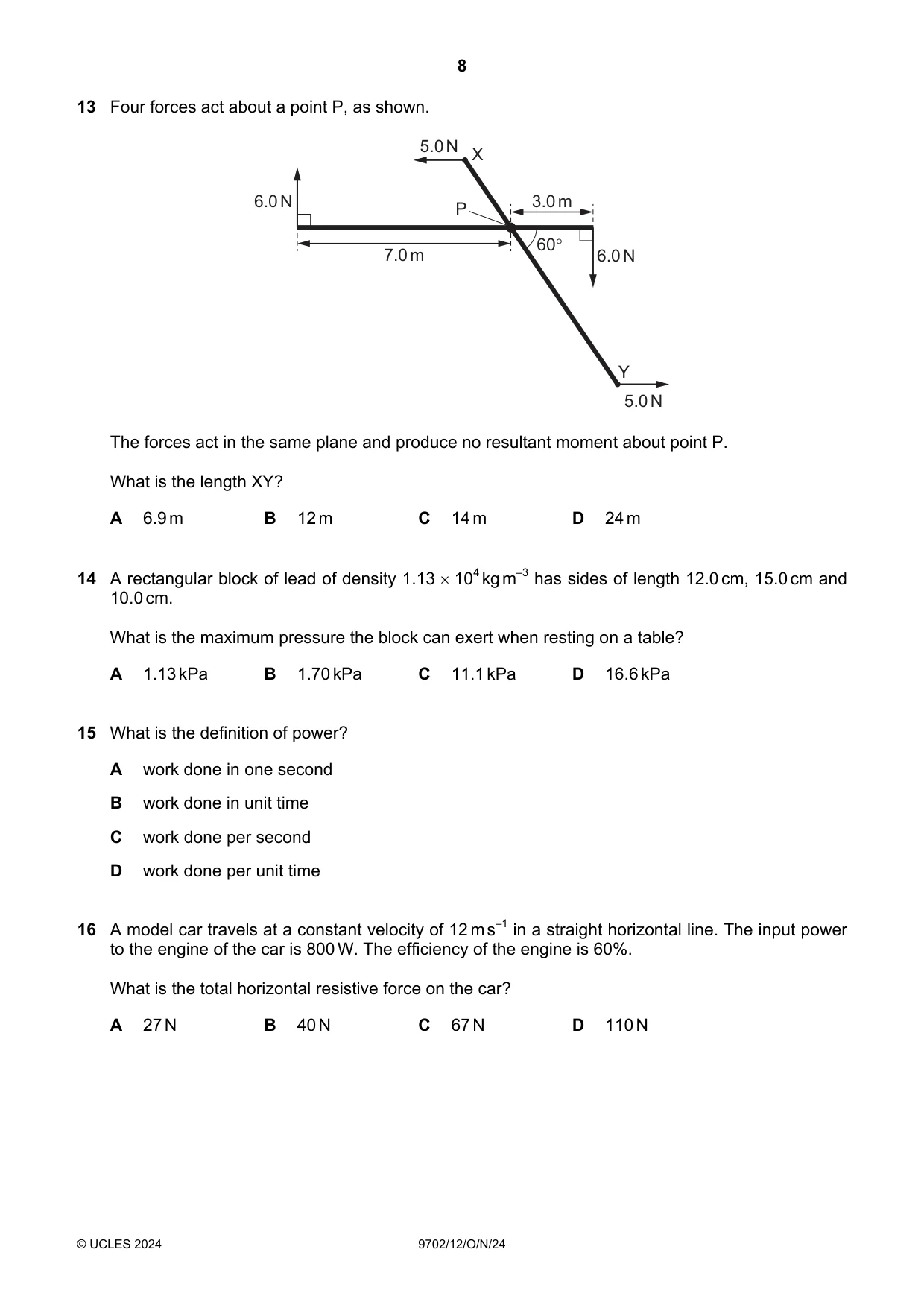 Cambridge A Level Physics 9702 2024 Oct/Nov Paper 1 · Variant 2 question paper, page 8 of 20