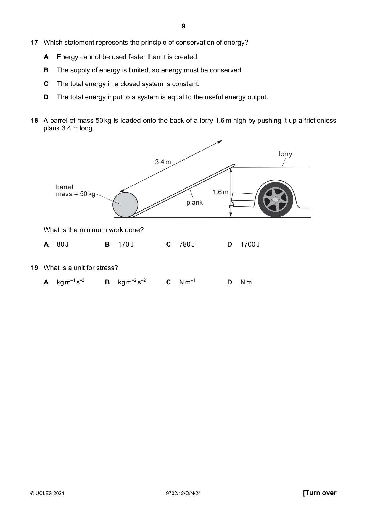 Cambridge A Level Physics 9702 2024 Oct/Nov Paper 1 · Variant 2 question paper, page 9 of 20