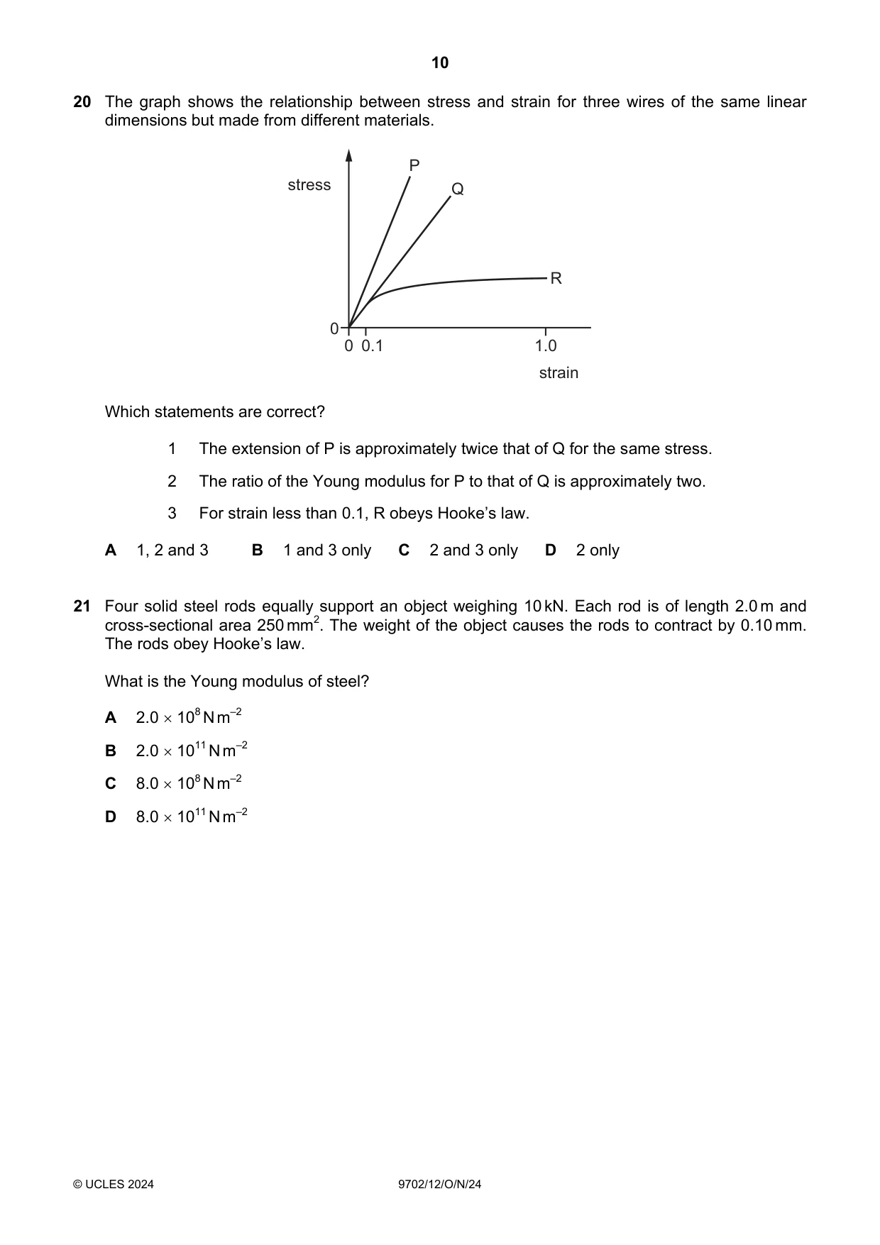 Cambridge A Level Physics 9702 2024 Oct/Nov Paper 1 · Variant 2 question paper, page 10 of 20