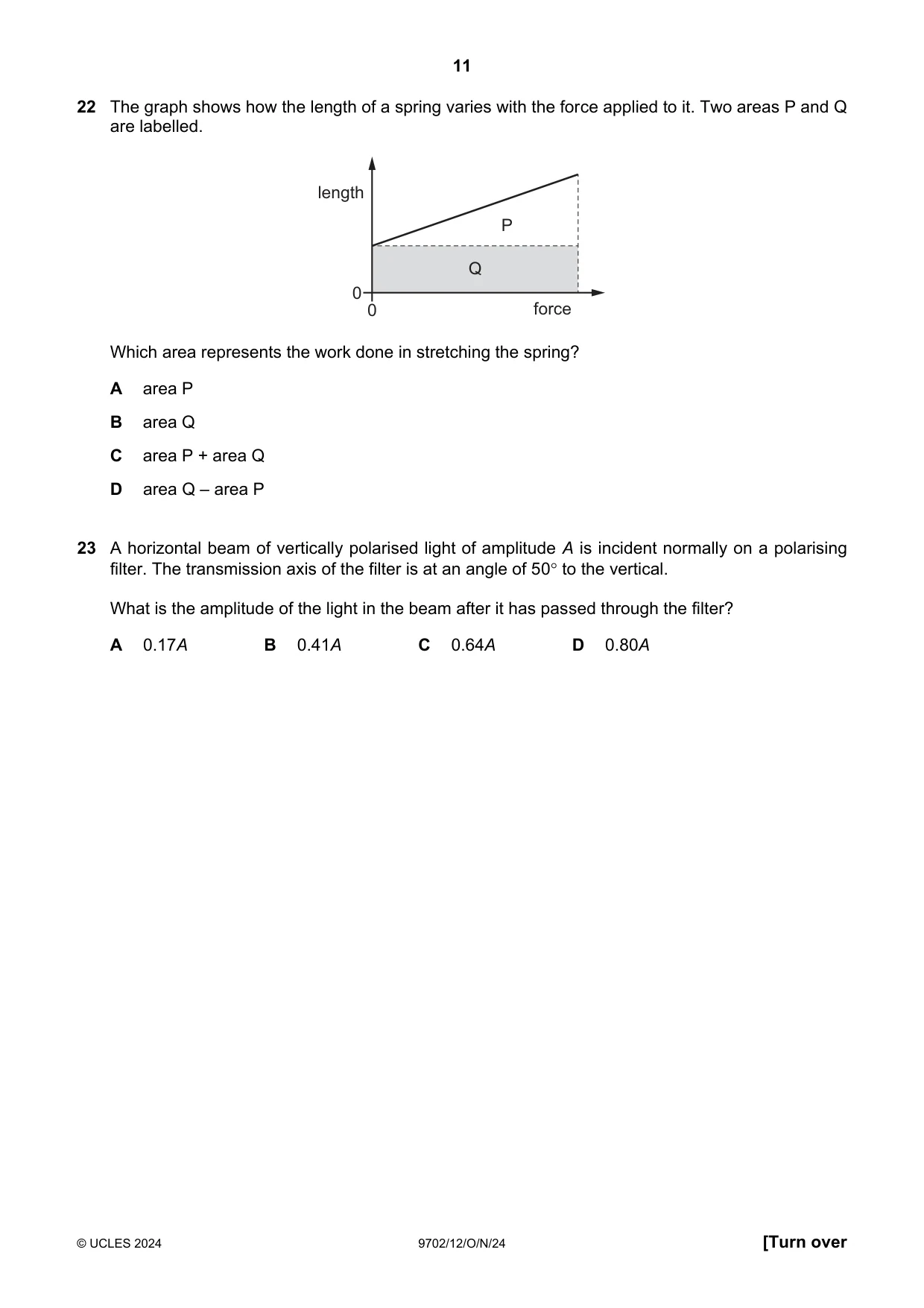 Cambridge A Level Physics 9702 2024 Oct/Nov Paper 1 · Variant 2 question paper, page 11 of 20