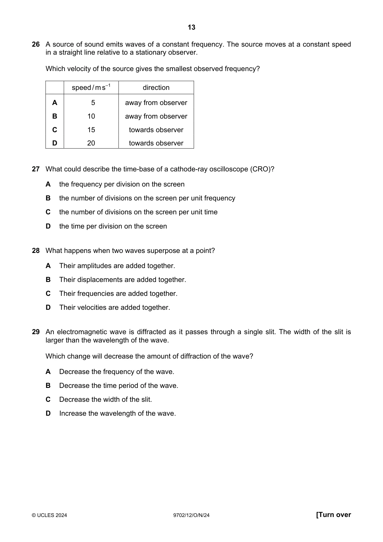 Cambridge A Level Physics 9702 2024 Oct/Nov Paper 1 · Variant 2 question paper, page 13 of 20
