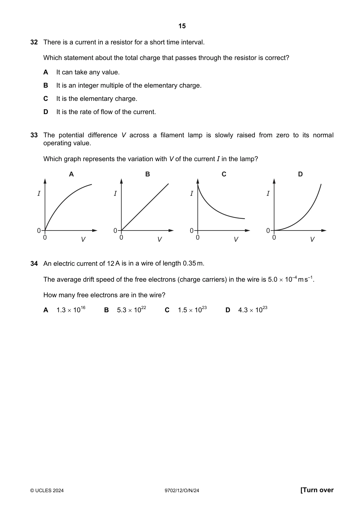 Cambridge A Level Physics 9702 2024 Oct/Nov Paper 1 · Variant 2 question paper, page 15 of 20