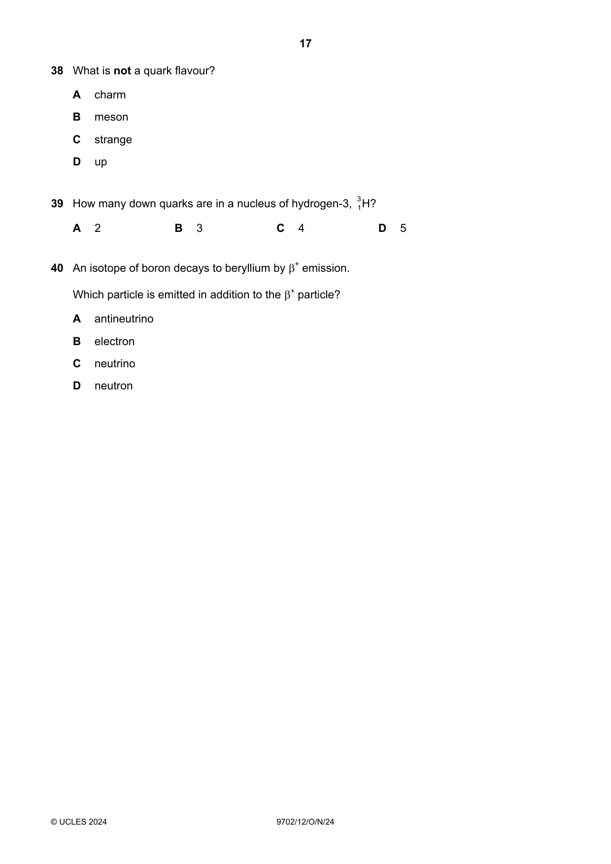Cambridge A Level Physics 9702 2024 Oct/Nov Paper 1 · Variant 2 question paper, page 17 of 20