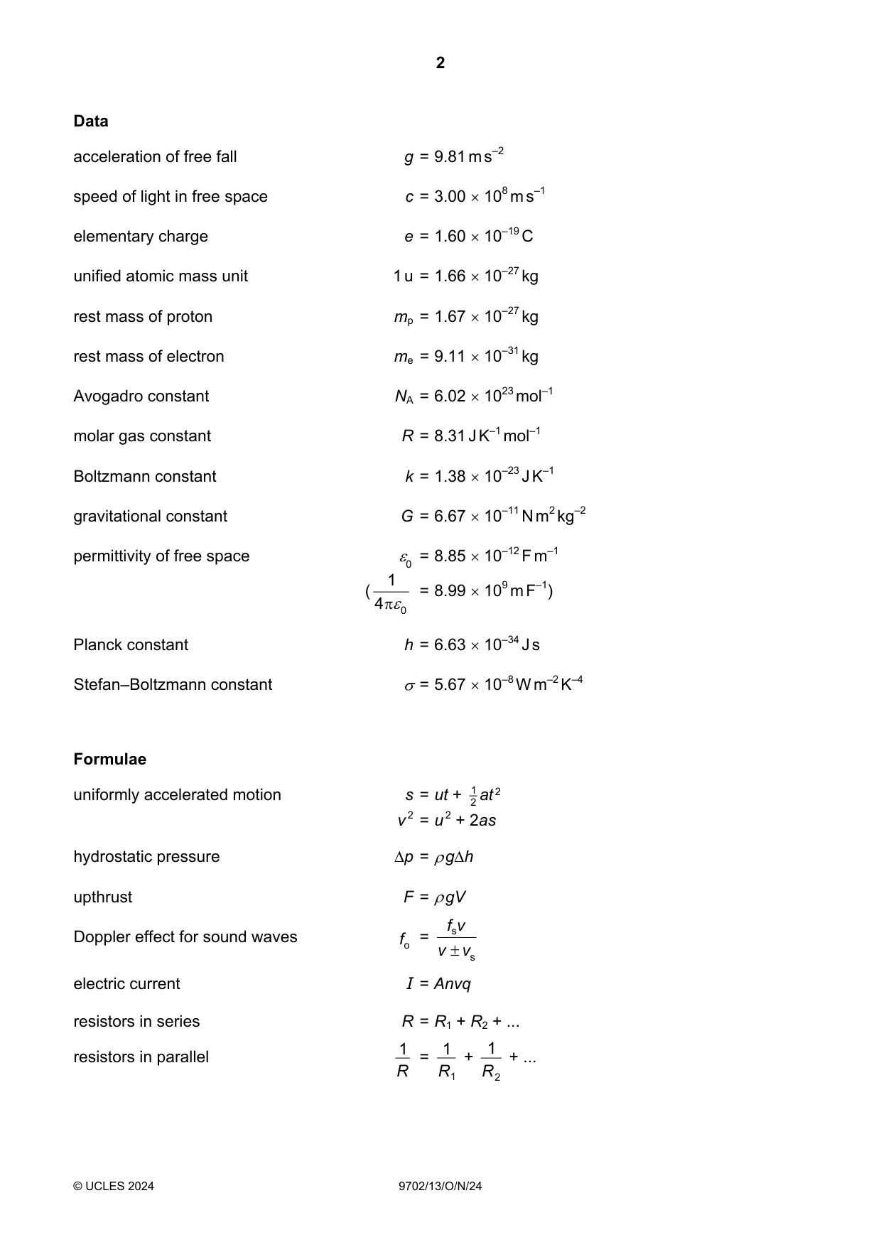 Cambridge A Level Physics 9702 2024 Oct/Nov Paper 1 · Variant 3 question paper, page 2 of 16