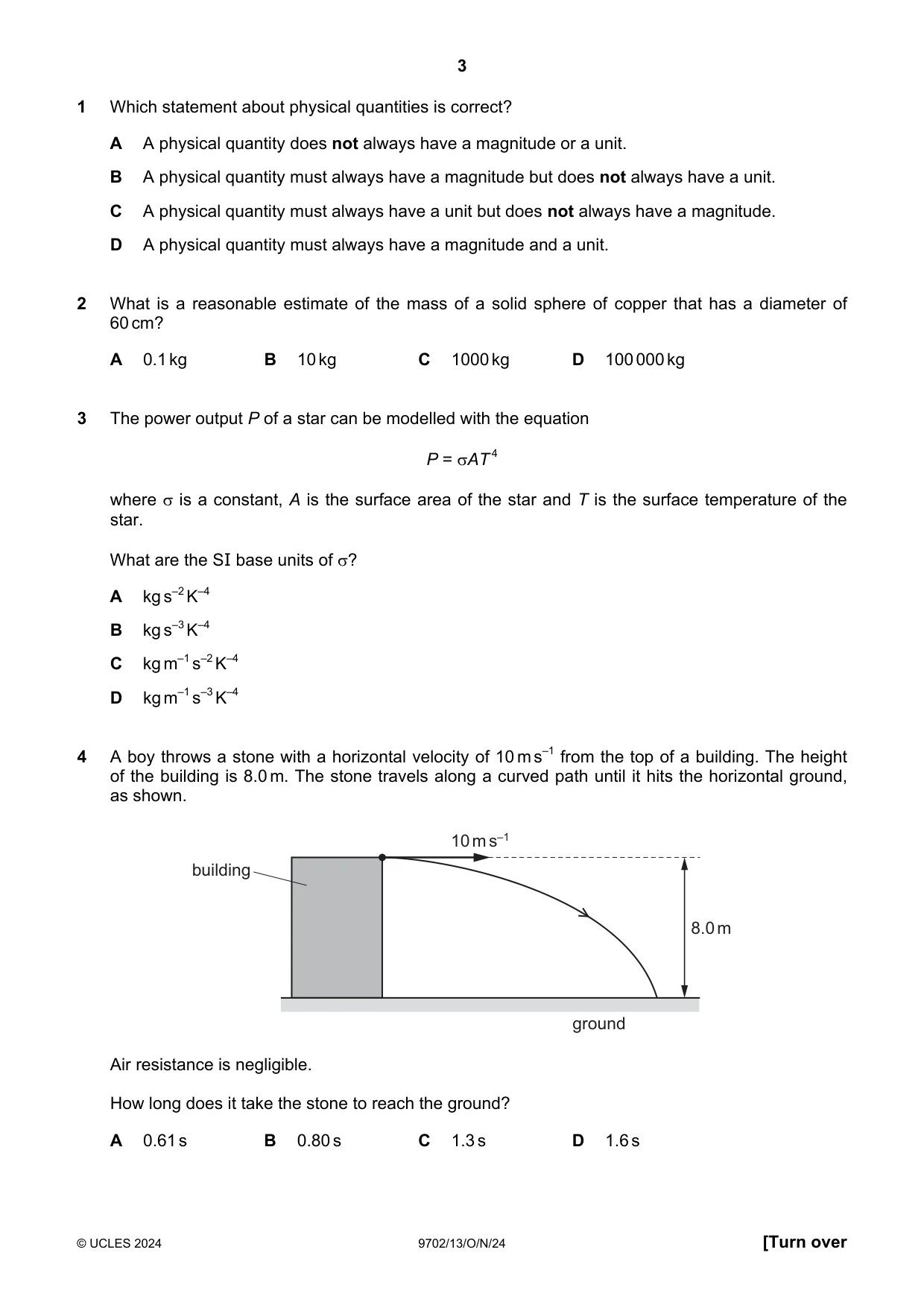 Cambridge A Level Physics 9702 2024 Oct/Nov Paper 1 · Variant 3 question paper, page 3 of 16