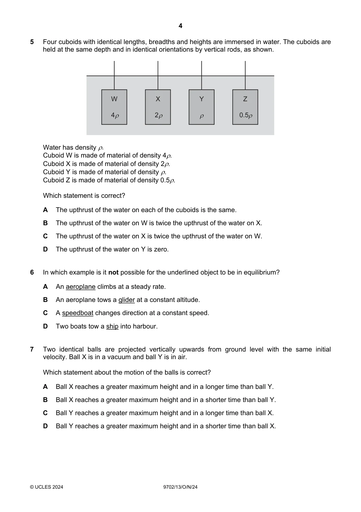 Cambridge A Level Physics 9702 2024 Oct/Nov Paper 1 · Variant 3 question paper, page 4 of 16