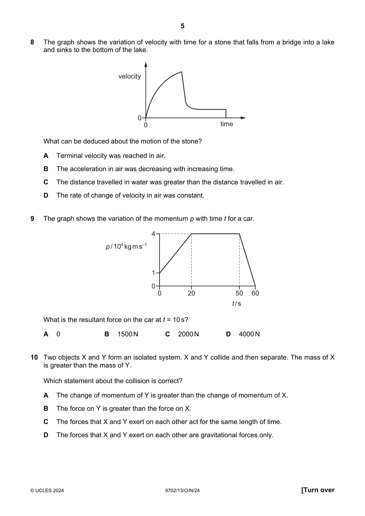 Cambridge A Level Physics 9702 2024 Oct/Nov Paper 1 · Variant 3 question paper, page 5 of 16