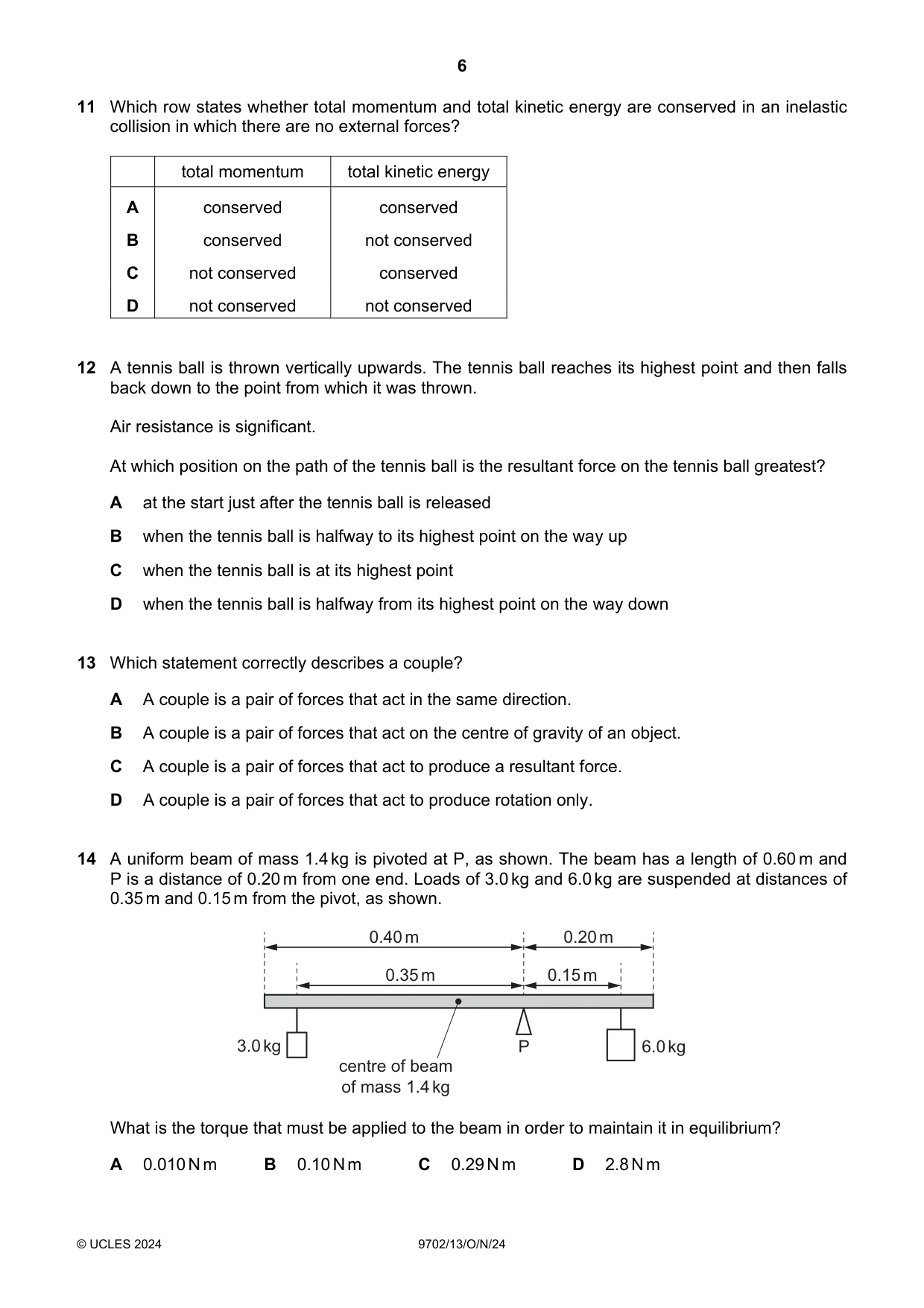Cambridge A Level Physics 9702 2024 Oct/Nov Paper 1 · Variant 3 question paper, page 6 of 16