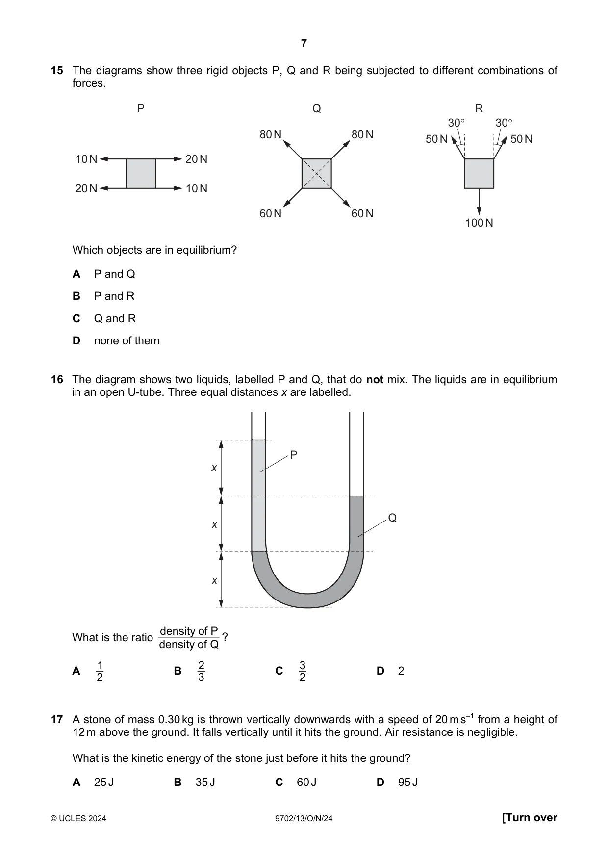 Cambridge A Level Physics 9702 2024 Oct/Nov Paper 1 · Variant 3 question paper, page 7 of 16