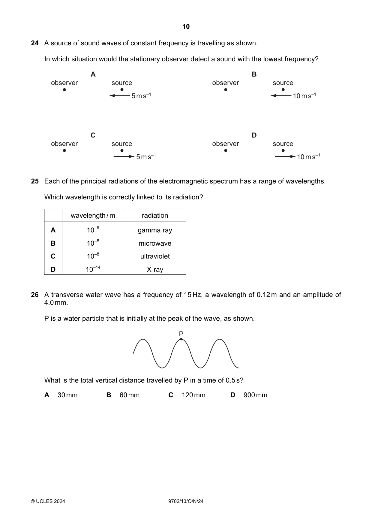 Cambridge A Level Physics 9702 2024 Oct/Nov Paper 1 · Variant 3 question paper, page 10 of 16