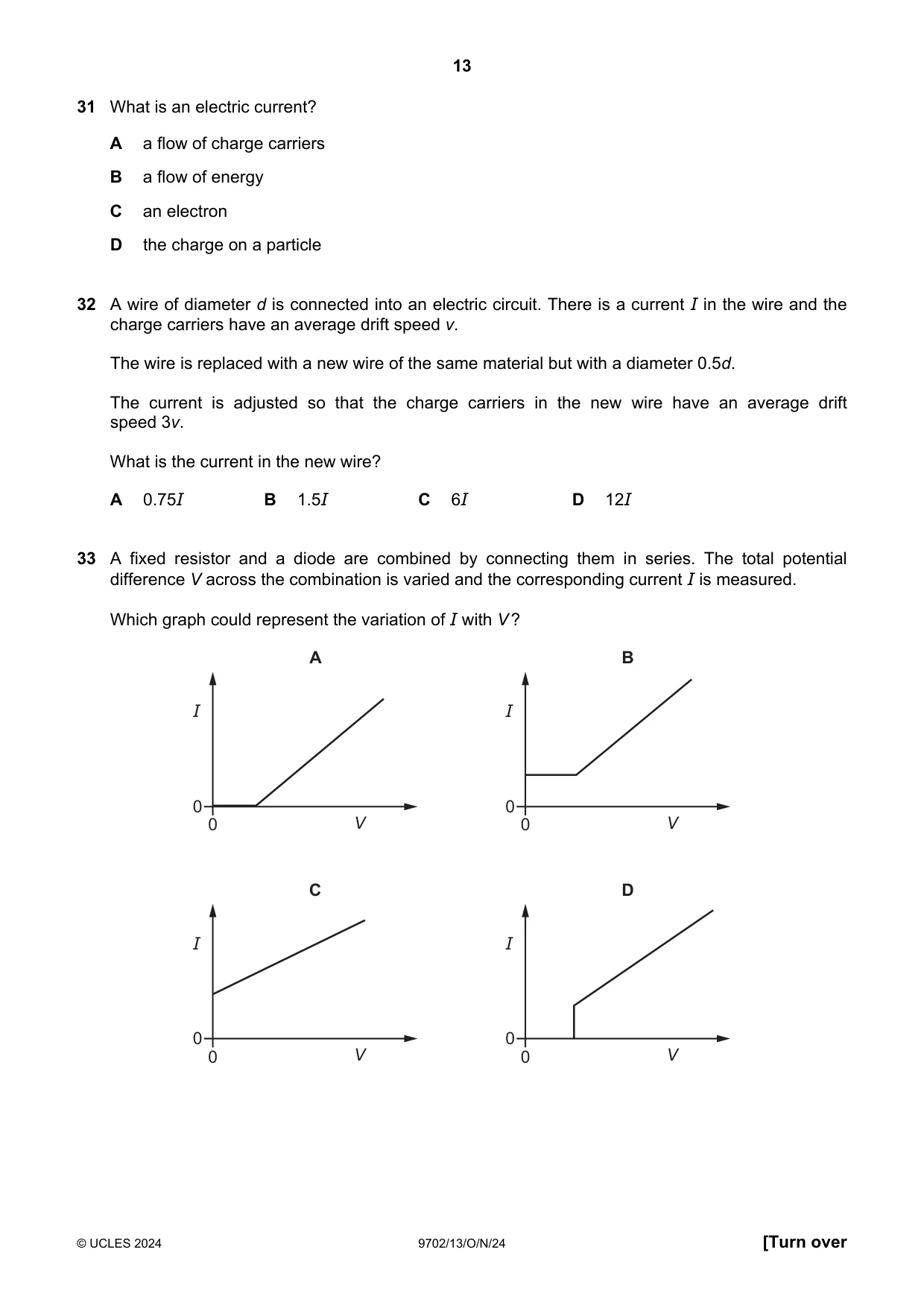 Cambridge A Level Physics 9702 2024 Oct/Nov Paper 1 · Variant 3 question paper, page 13 of 16