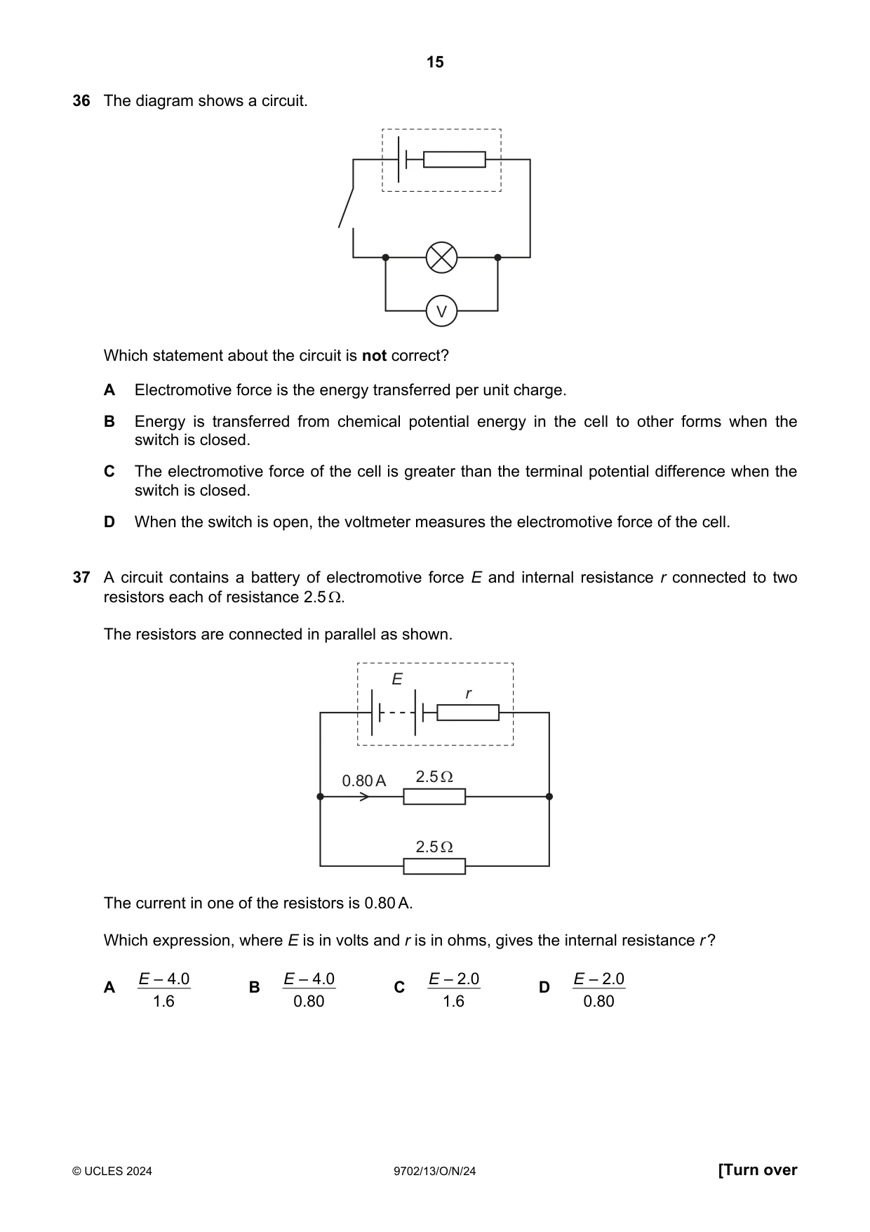 Cambridge A Level Physics 9702 2024 Oct/Nov Paper 1 · Variant 3 question paper, page 15 of 16