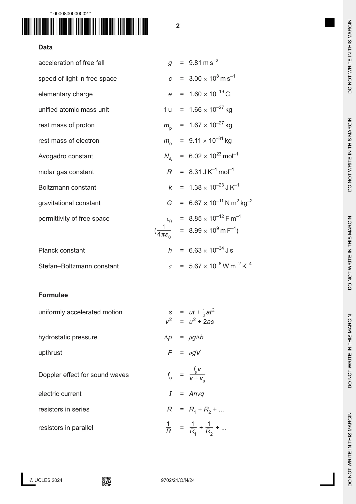 Cambridge A Level Physics 9702 2024 Oct/Nov Paper 2 · Variant 1 question paper, page 2 of 16