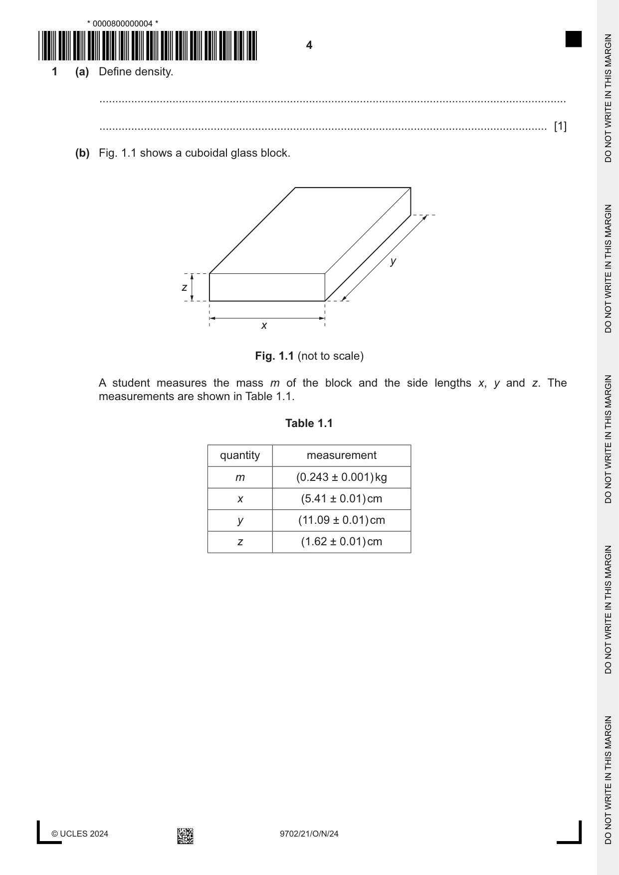 Cambridge A Level Physics 9702 2024 Oct/Nov Paper 2 · Variant 1 question paper, page 4 of 16