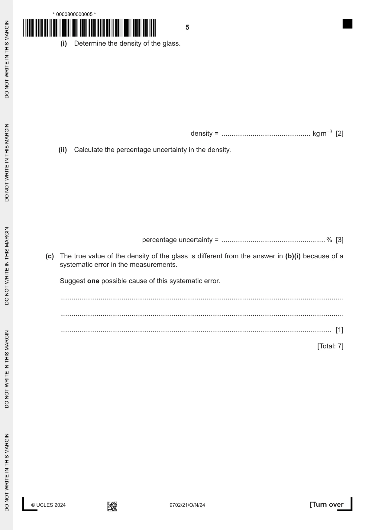 Cambridge A Level Physics 9702 2024 Oct/Nov Paper 2 · Variant 1 question paper, page 5 of 16
