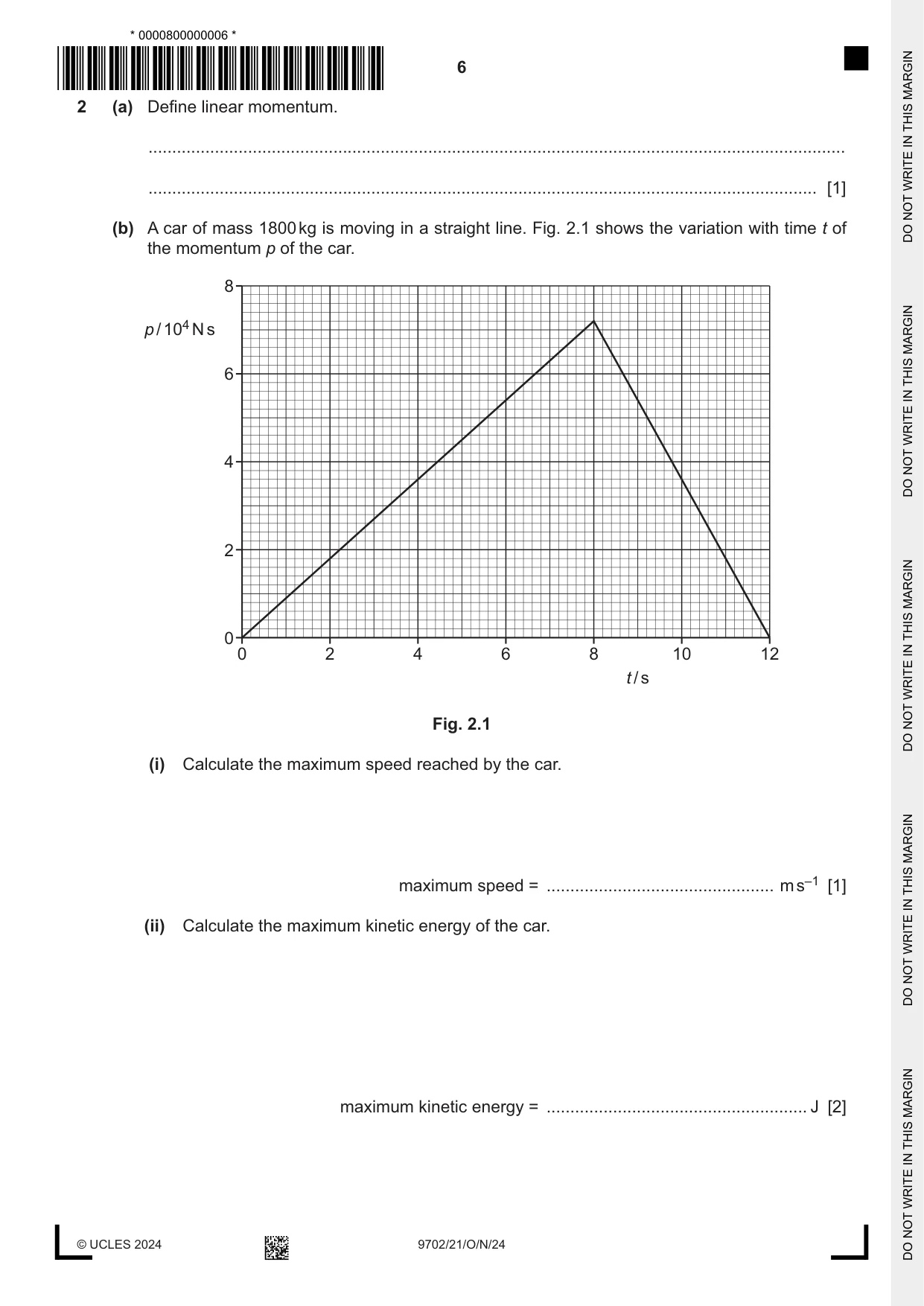 Cambridge A Level Physics 9702 2024 Oct/Nov Paper 2 · Variant 1 question paper, page 6 of 16