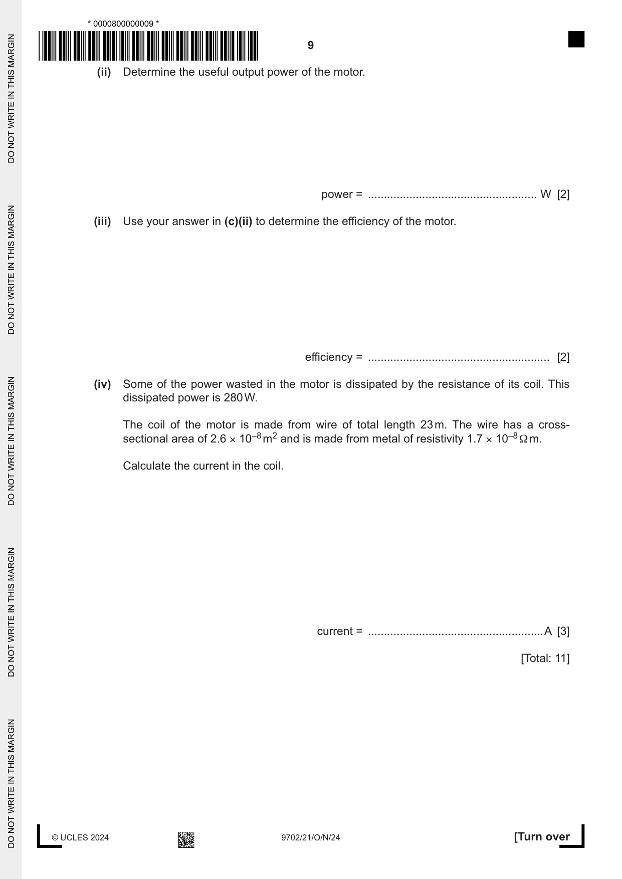 Cambridge A Level Physics 9702 2024 Oct/Nov Paper 2 · Variant 1 question paper, page 9 of 16