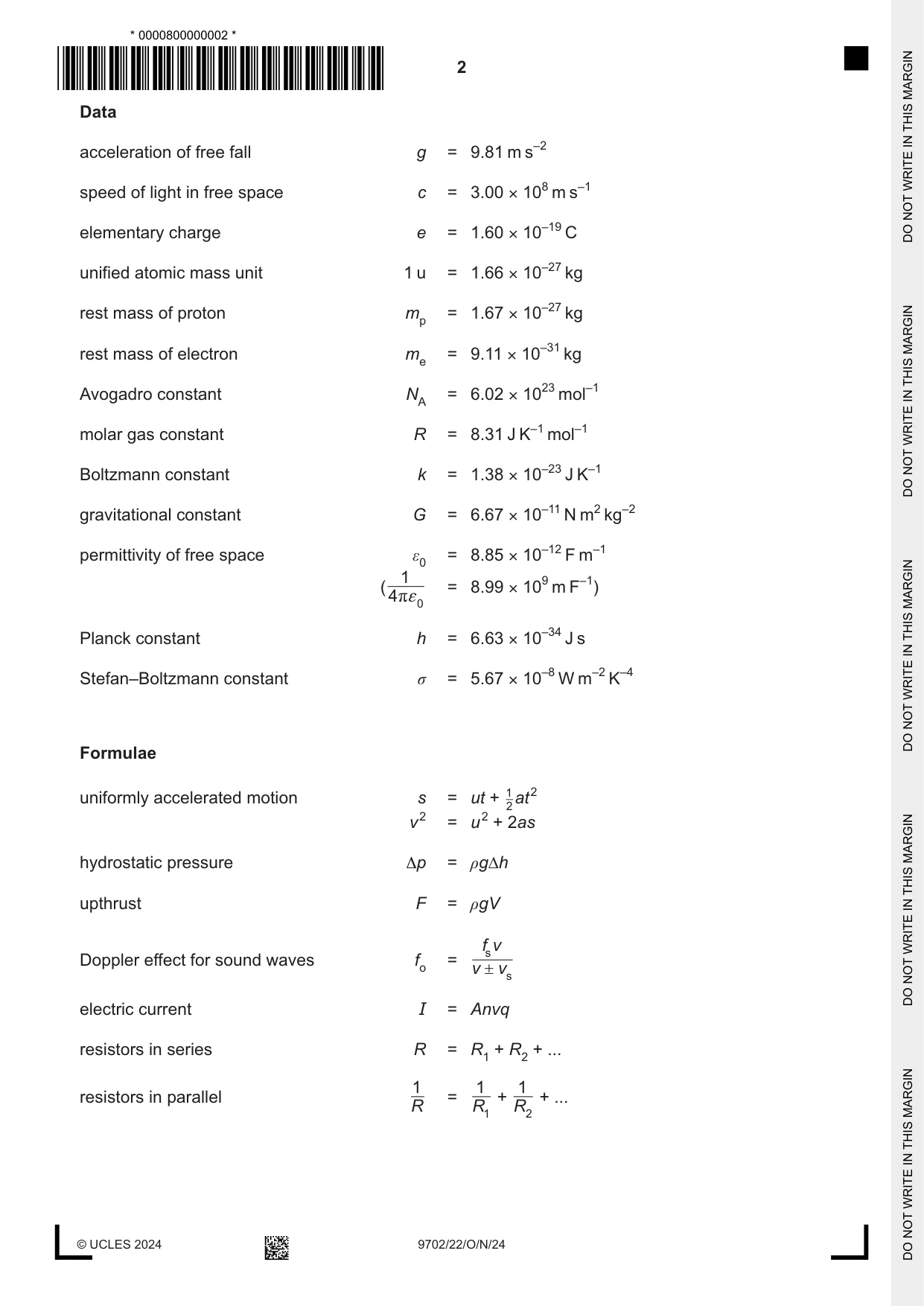 Cambridge A Level Physics 9702 2024 Oct/Nov Paper 2 · Variant 2 question paper, page 2 of 16