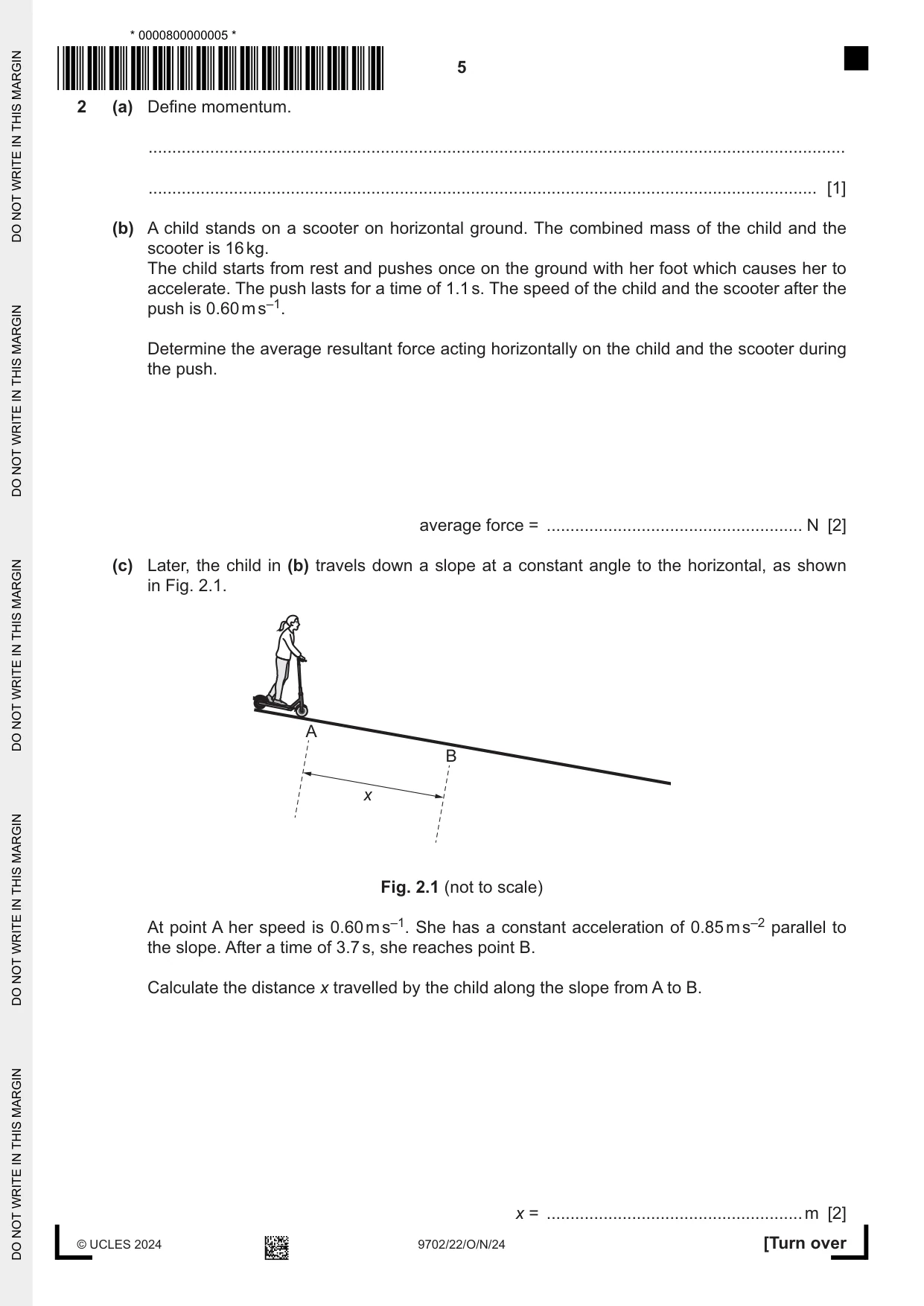 Cambridge A Level Physics 9702 2024 Oct/Nov Paper 2 · Variant 2 question paper, page 5 of 16