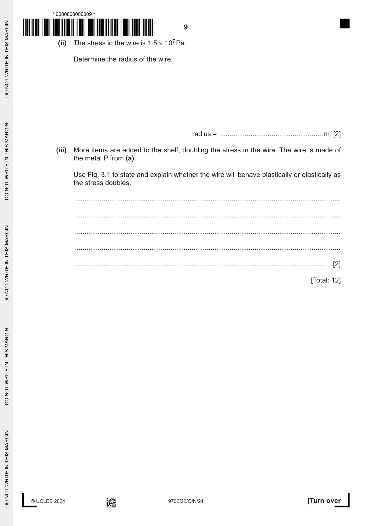 Cambridge A Level Physics 9702 2024 Oct/Nov Paper 2 · Variant 2 question paper, page 9 of 16