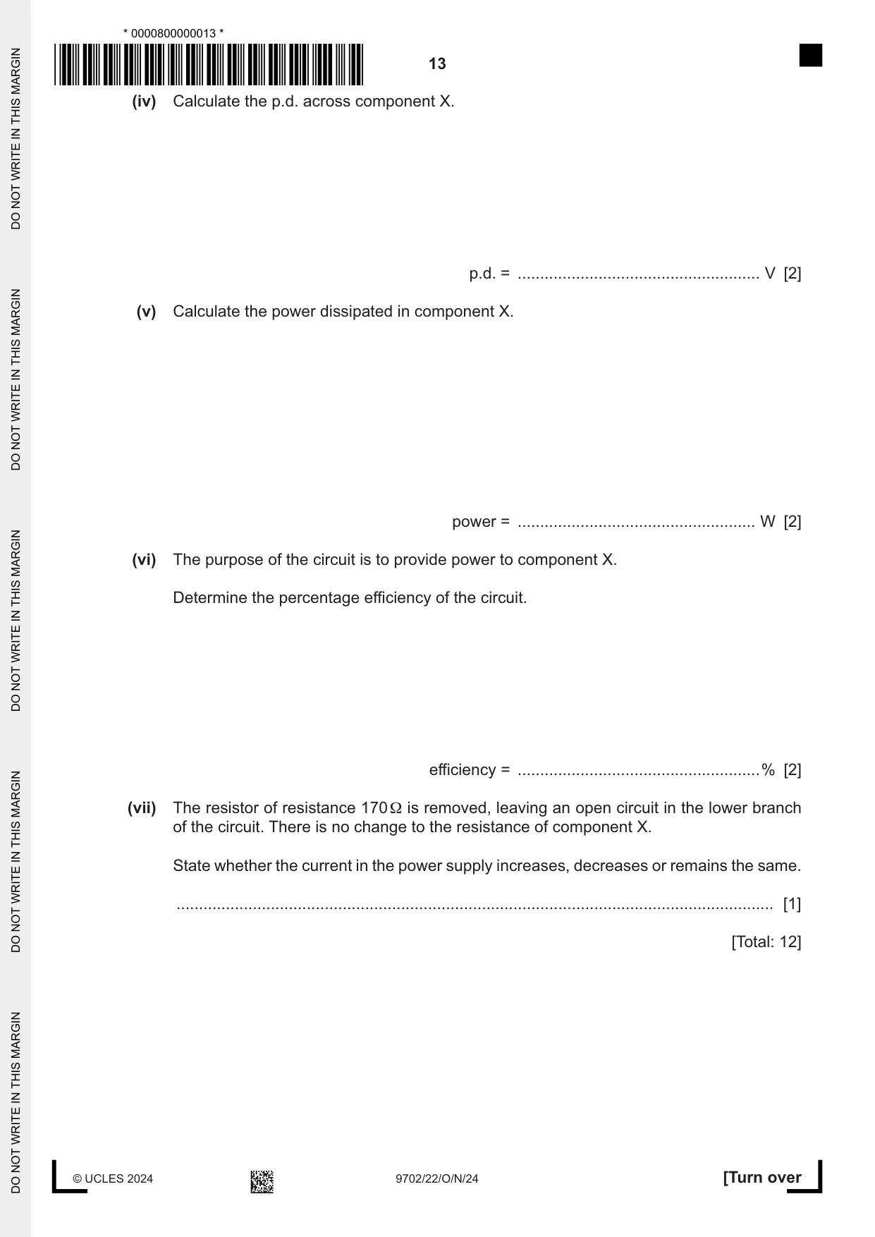 Cambridge A Level Physics 9702 2024 Oct/Nov Paper 2 · Variant 2 question paper, page 13 of 16