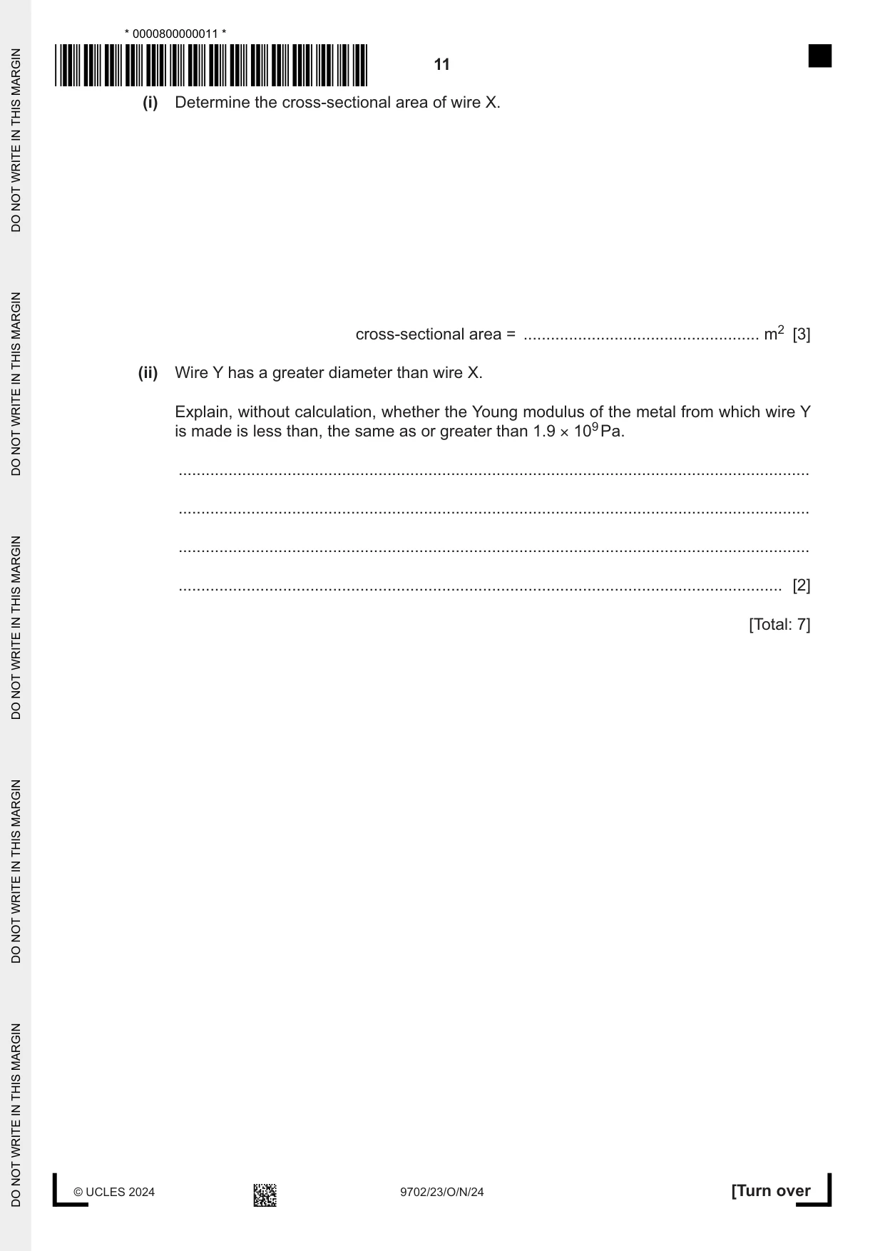 Cambridge A Level Physics 9702 2024 Oct/Nov Paper 2 · Variant 3 question paper, page 11 of 16
