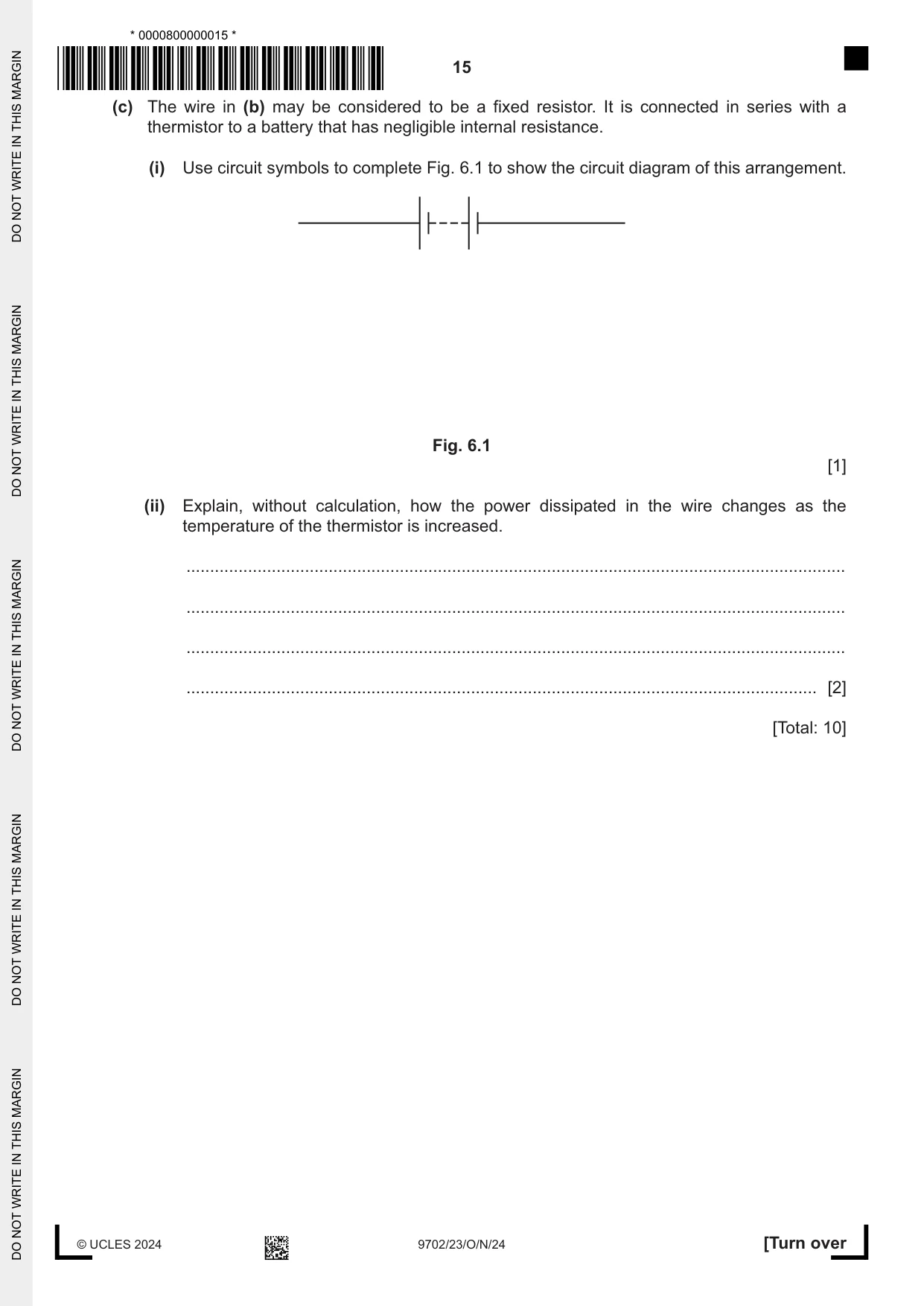 Cambridge A Level Physics 9702 2024 Oct/Nov Paper 2 · Variant 3 question paper, page 15 of 16