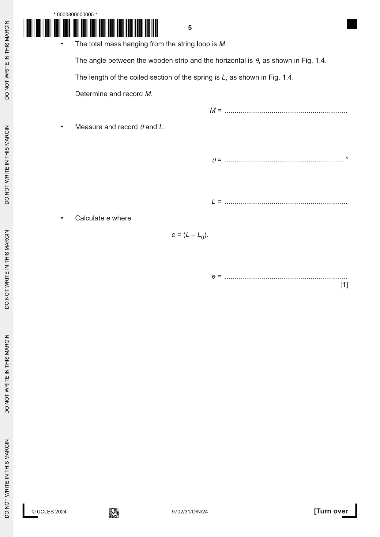 Cambridge A Level Physics 9702 2024 Oct/Nov Paper 3 · Variant 1 question paper, page 5 of 16