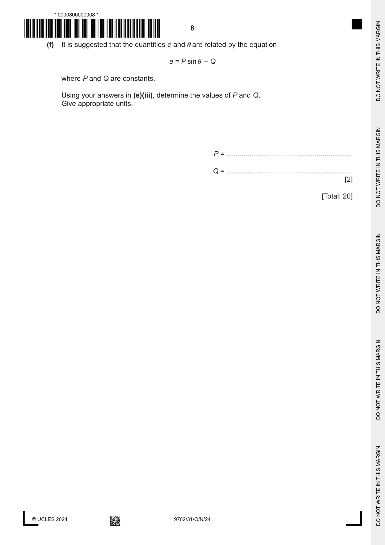 Cambridge A Level Physics 9702 2024 Oct/Nov Paper 3 · Variant 1 question paper, page 8 of 16