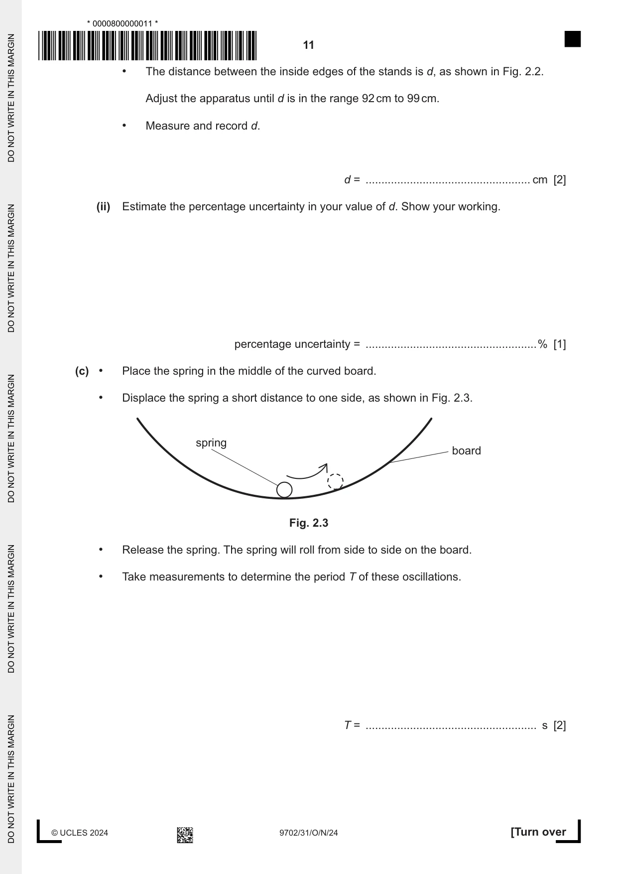 Cambridge A Level Physics 9702 2024 Oct/Nov Paper 3 · Variant 1 question paper, page 11 of 16