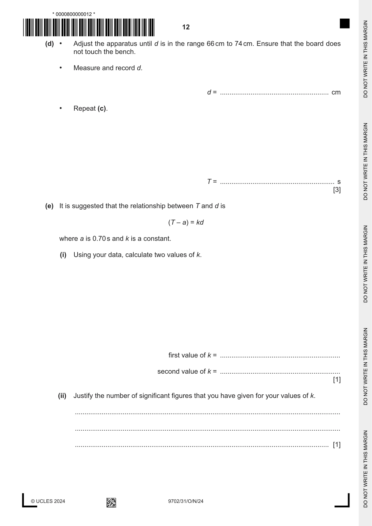 Cambridge A Level Physics 9702 2024 Oct/Nov Paper 3 · Variant 1 question paper, page 12 of 16