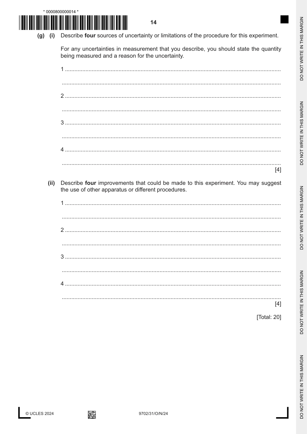 Cambridge A Level Physics 9702 2024 Oct/Nov Paper 3 · Variant 1 question paper, page 14 of 16