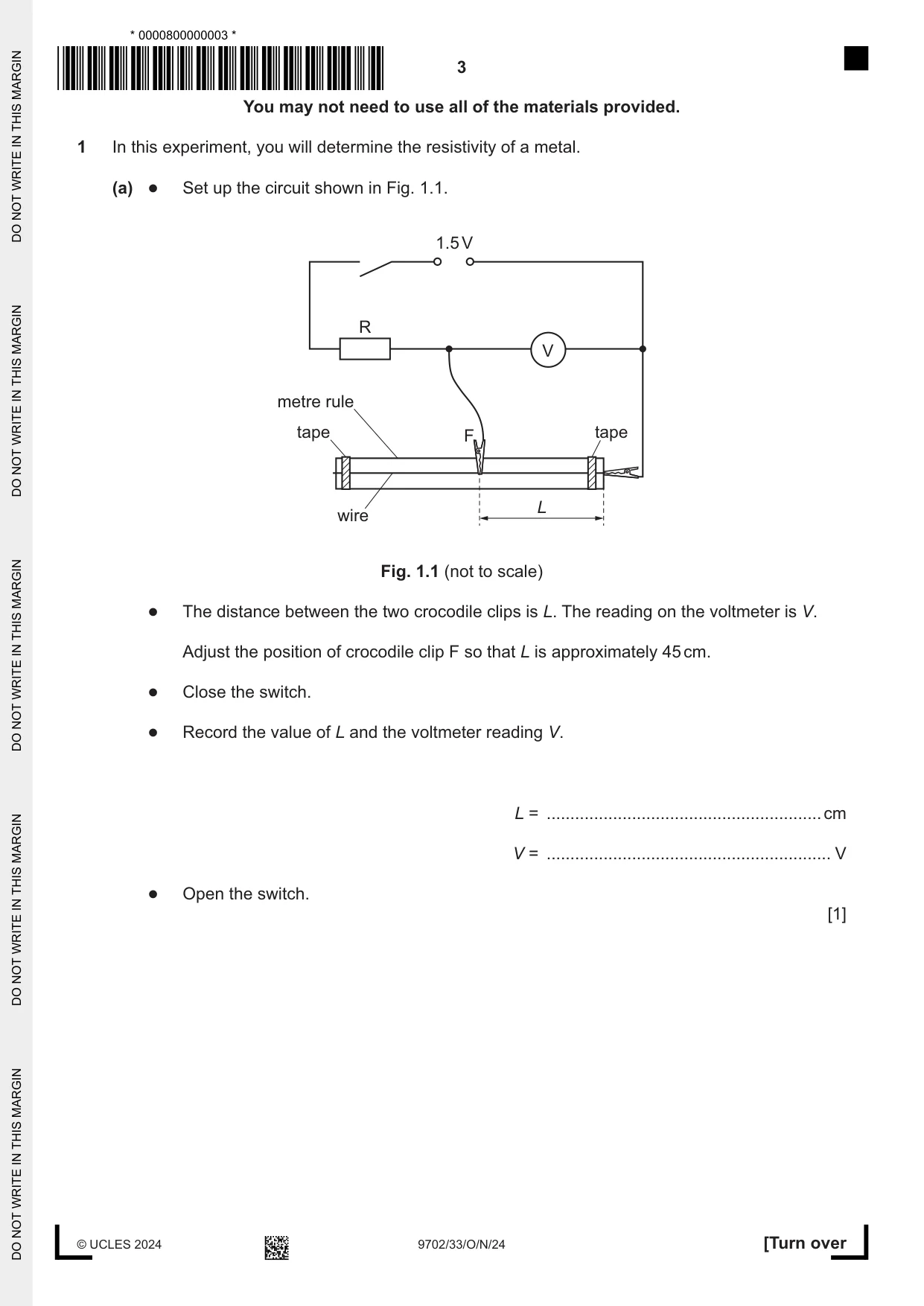 Cambridge A Level Physics 9702 2024 Oct/Nov Paper 3 · Variant 3 question paper, page 3 of 12