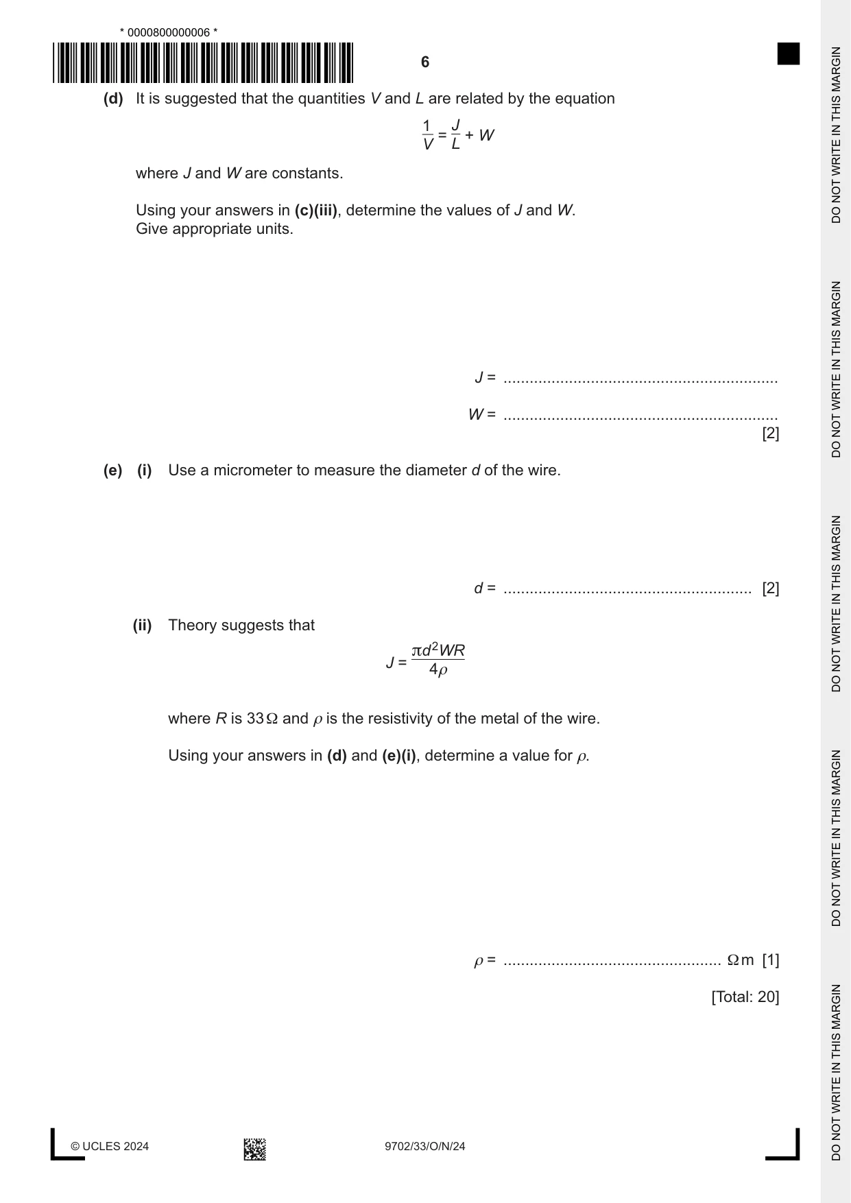 Cambridge A Level Physics 9702 2024 Oct/Nov Paper 3 · Variant 3 question paper, page 6 of 12