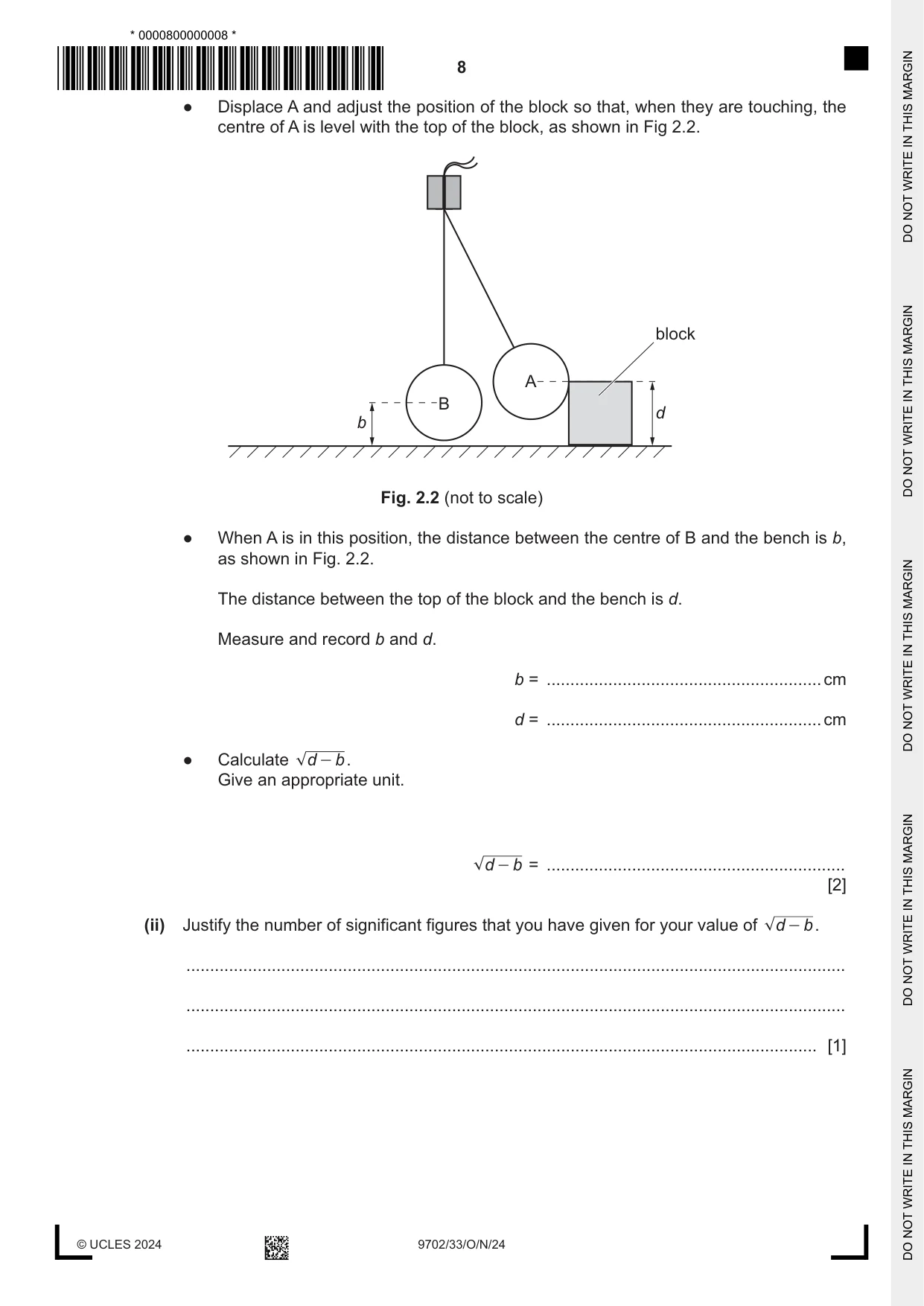 Cambridge A Level Physics 9702 2024 Oct/Nov Paper 3 · Variant 3 question paper, page 8 of 12