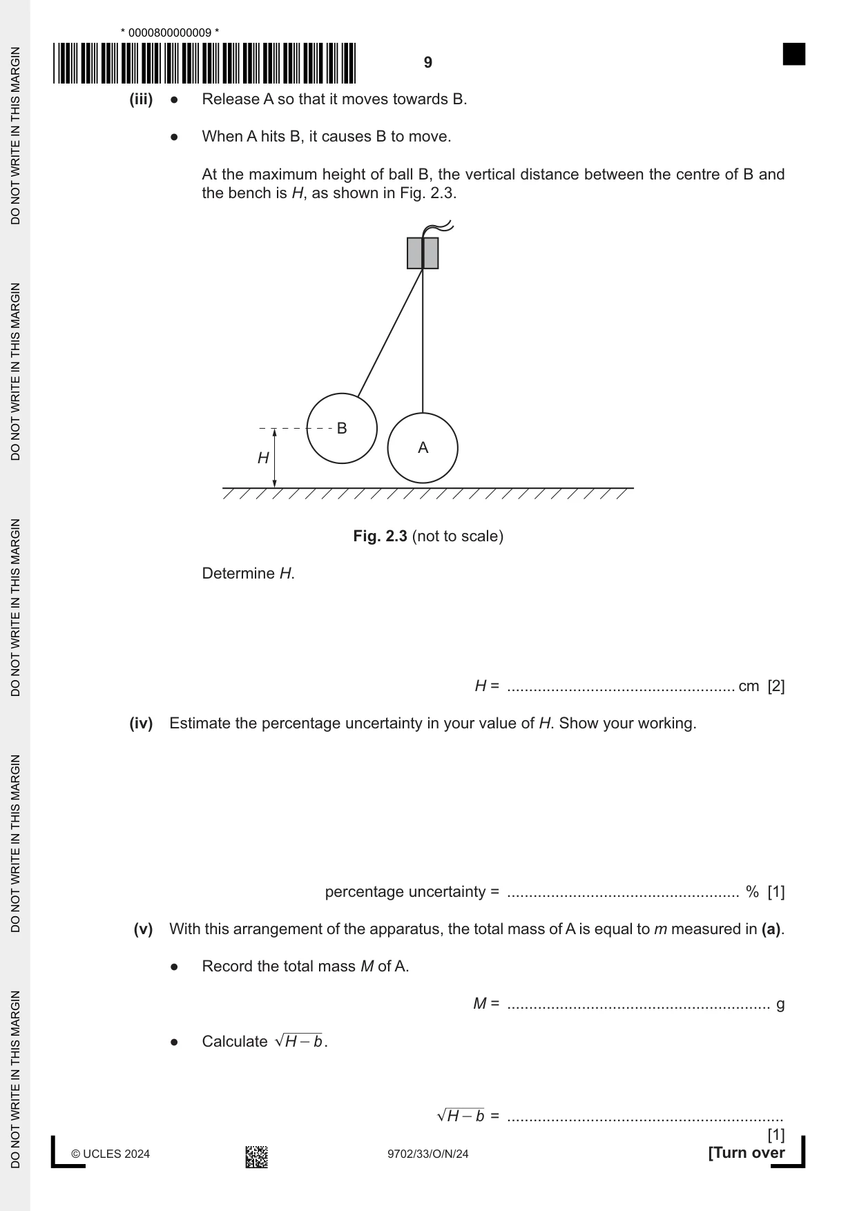 Cambridge A Level Physics 9702 2024 Oct/Nov Paper 3 · Variant 3 question paper, page 9 of 12