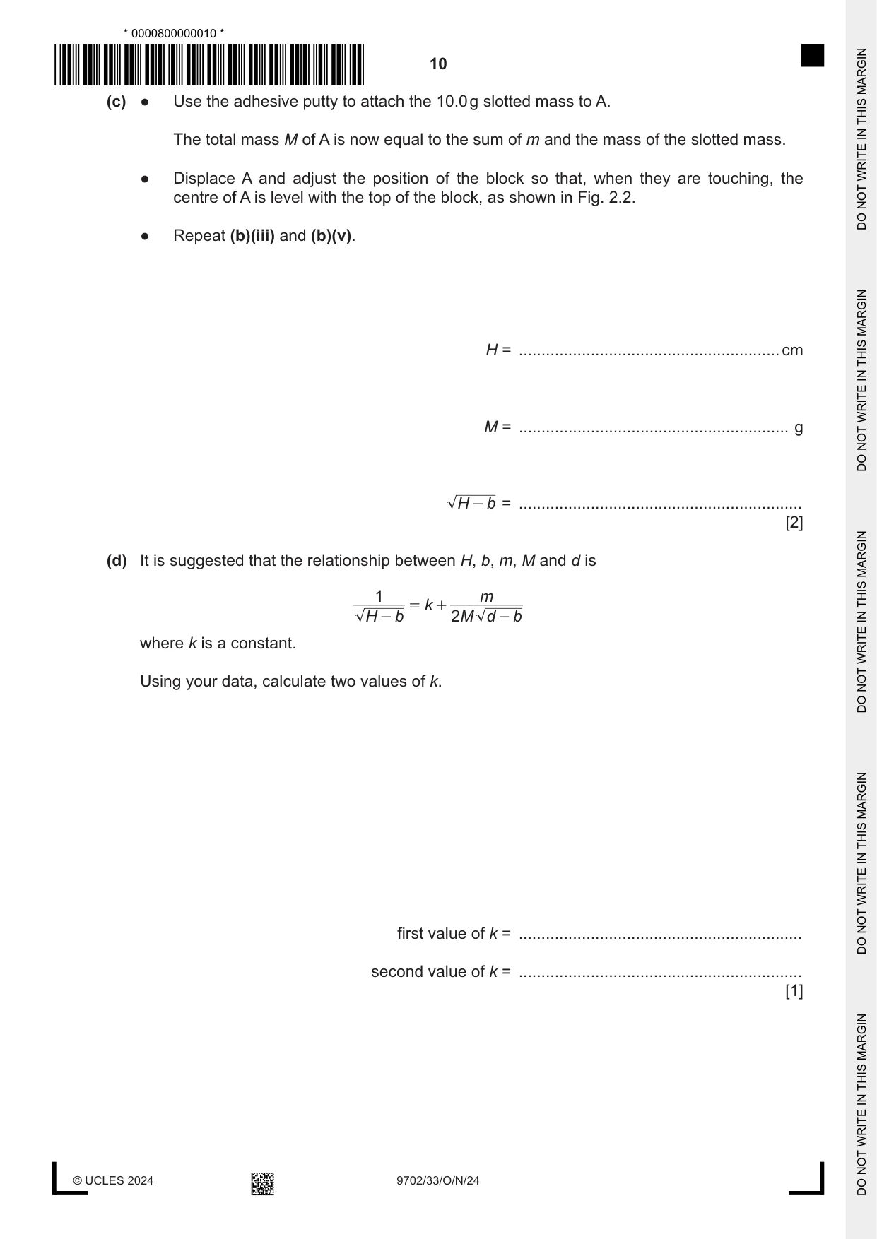 Cambridge A Level Physics 9702 2024 Oct/Nov Paper 3 · Variant 3 question paper, page 10 of 12