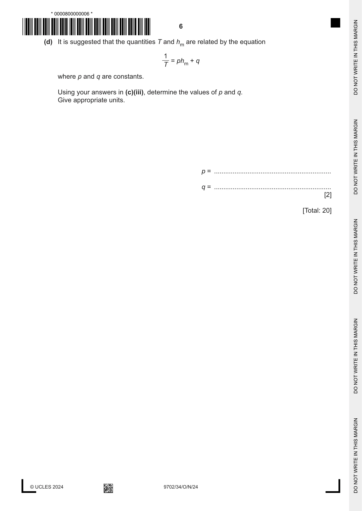 Cambridge A Level Physics 9702 2024 Oct/Nov Paper 3 · Variant 4 question paper, page 6 of 12