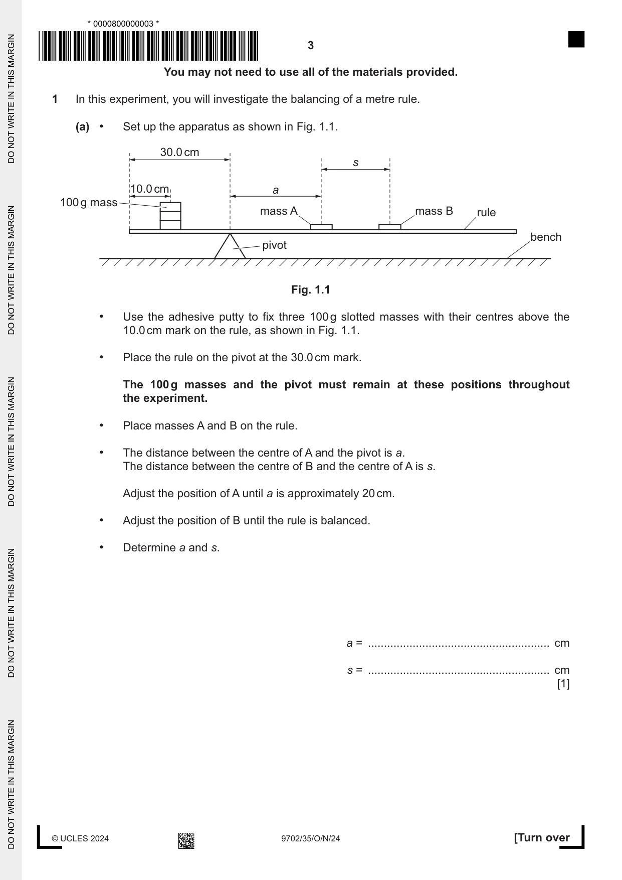Cambridge A Level Physics 9702 2024 Oct/Nov Paper 3 · Variant 5 question paper, page 3 of 12