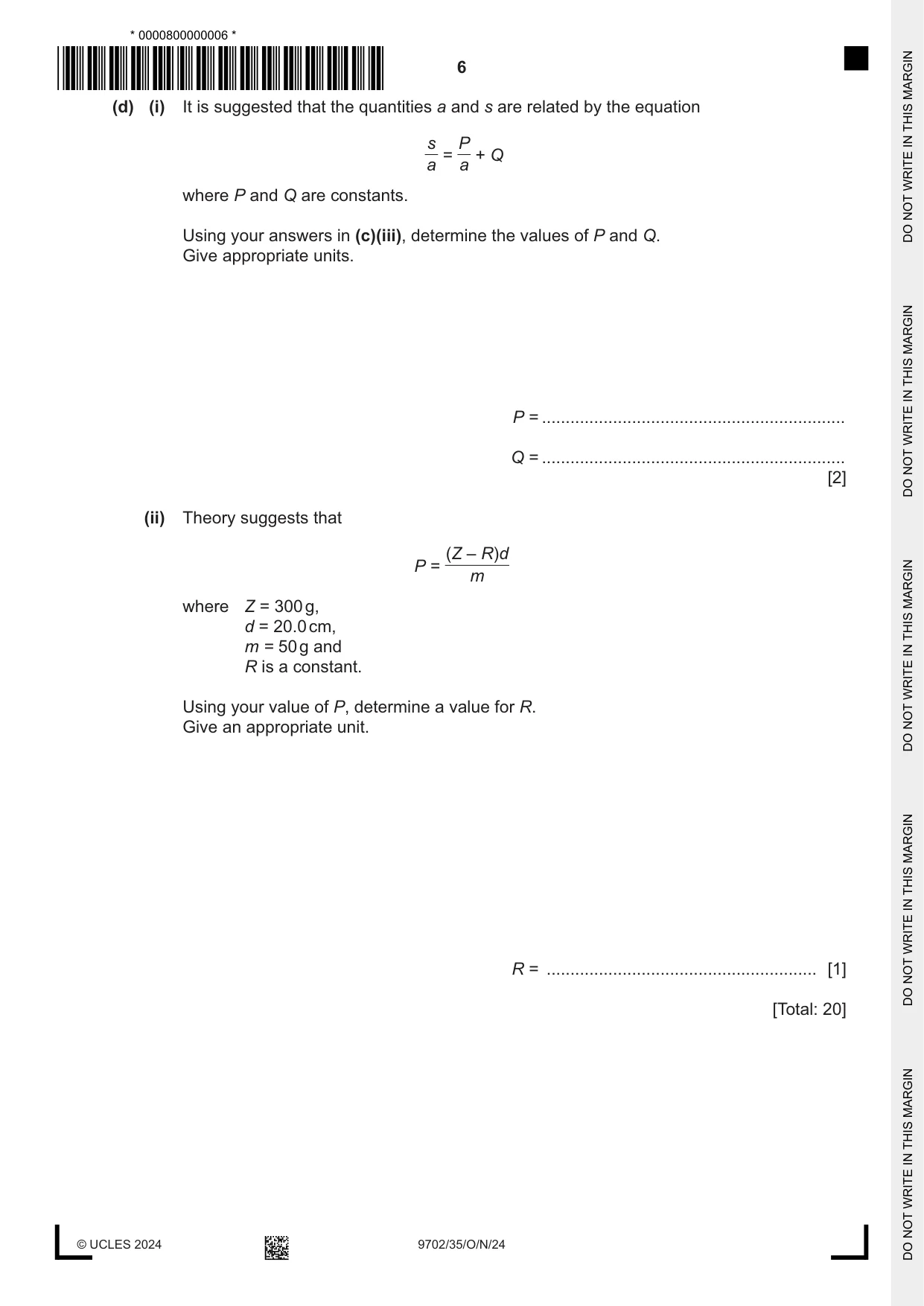 Cambridge A Level Physics 9702 2024 Oct/Nov Paper 3 · Variant 5 question paper, page 6 of 12