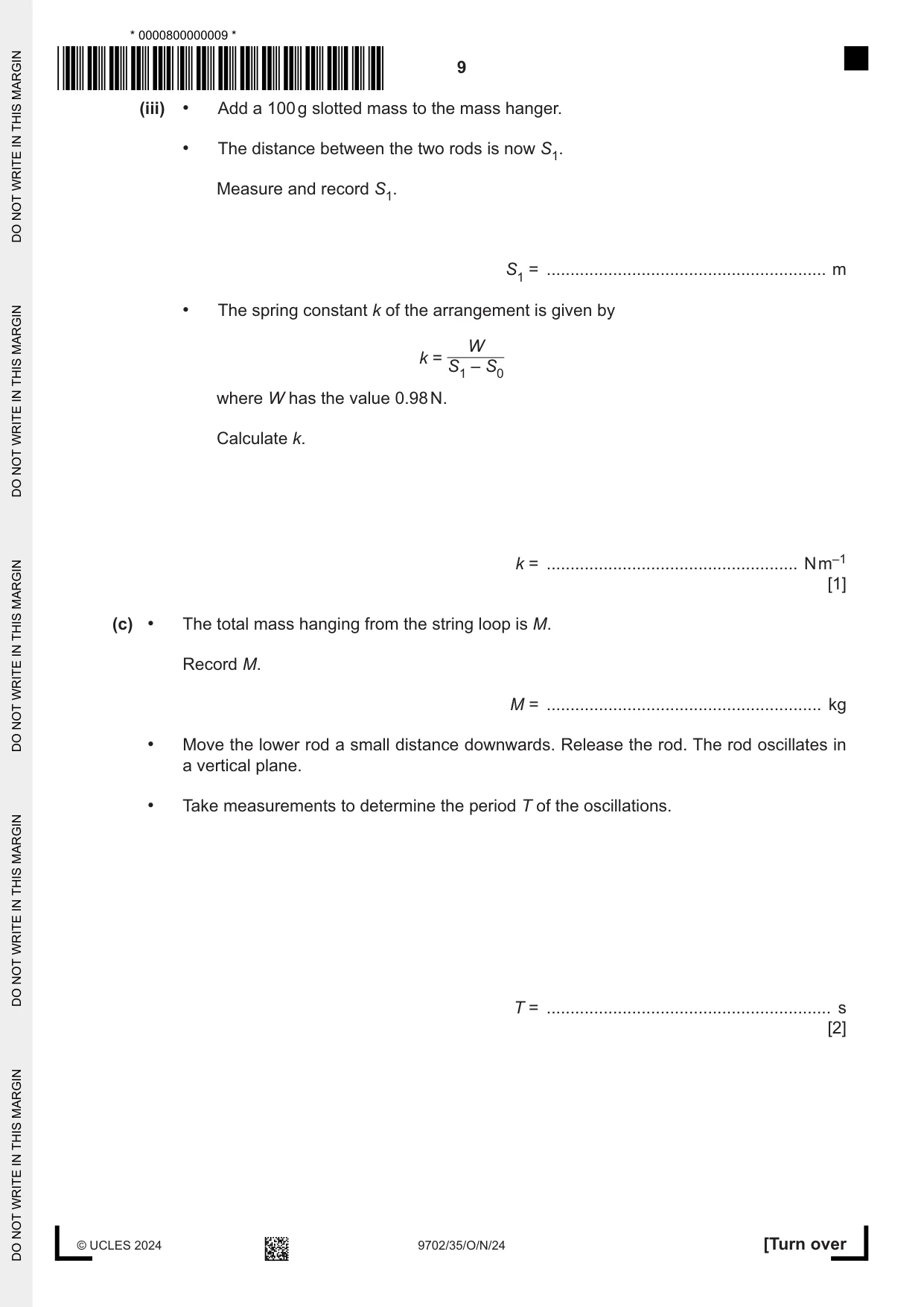 Cambridge A Level Physics 9702 2024 Oct/Nov Paper 3 · Variant 5 question paper, page 9 of 12