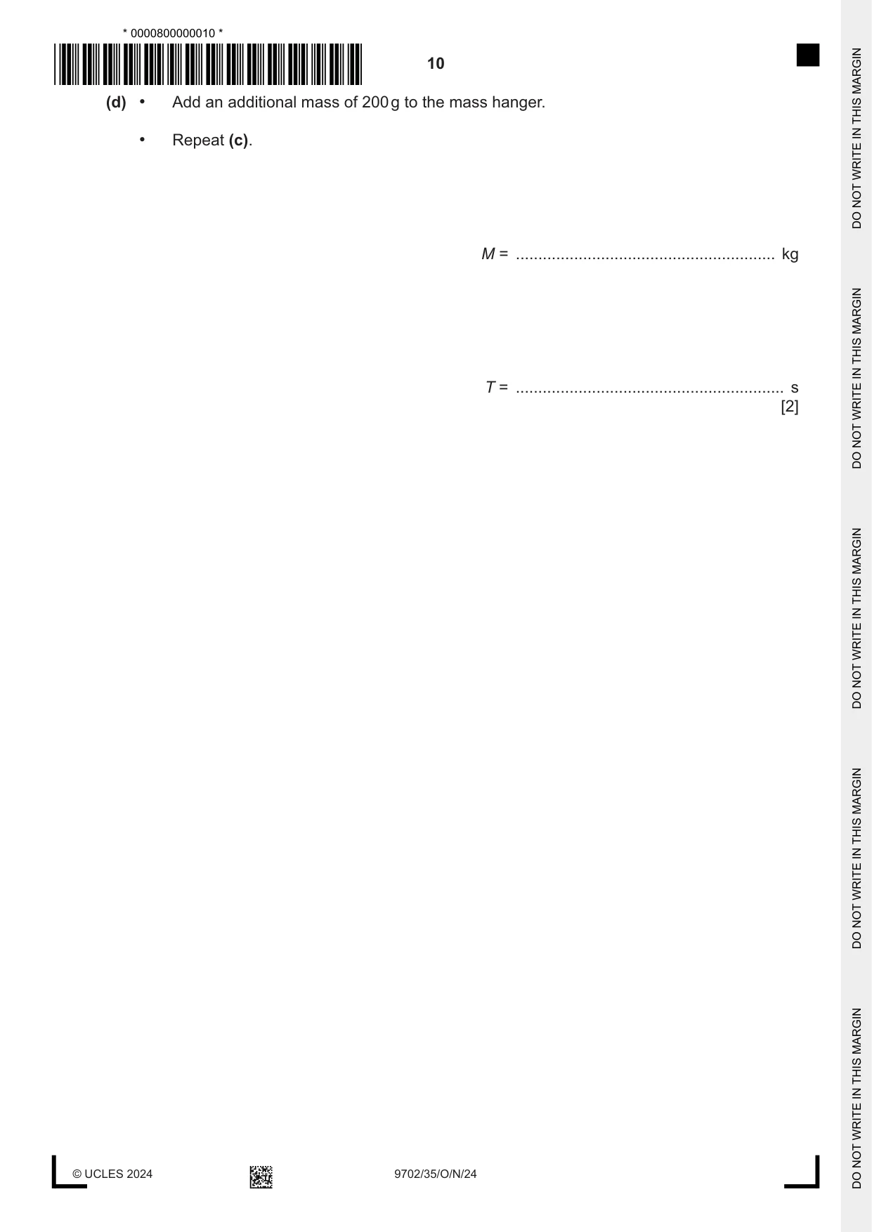Cambridge A Level Physics 9702 2024 Oct/Nov Paper 3 · Variant 5 question paper, page 10 of 12