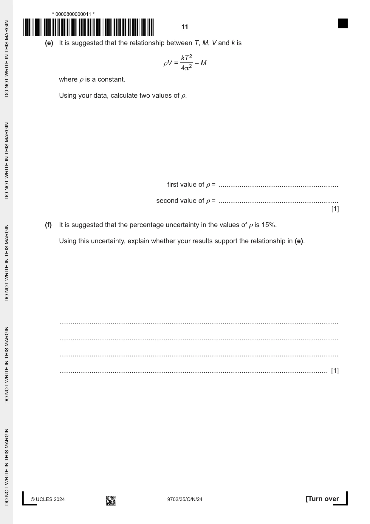 Cambridge A Level Physics 9702 2024 Oct/Nov Paper 3 · Variant 5 question paper, page 11 of 12